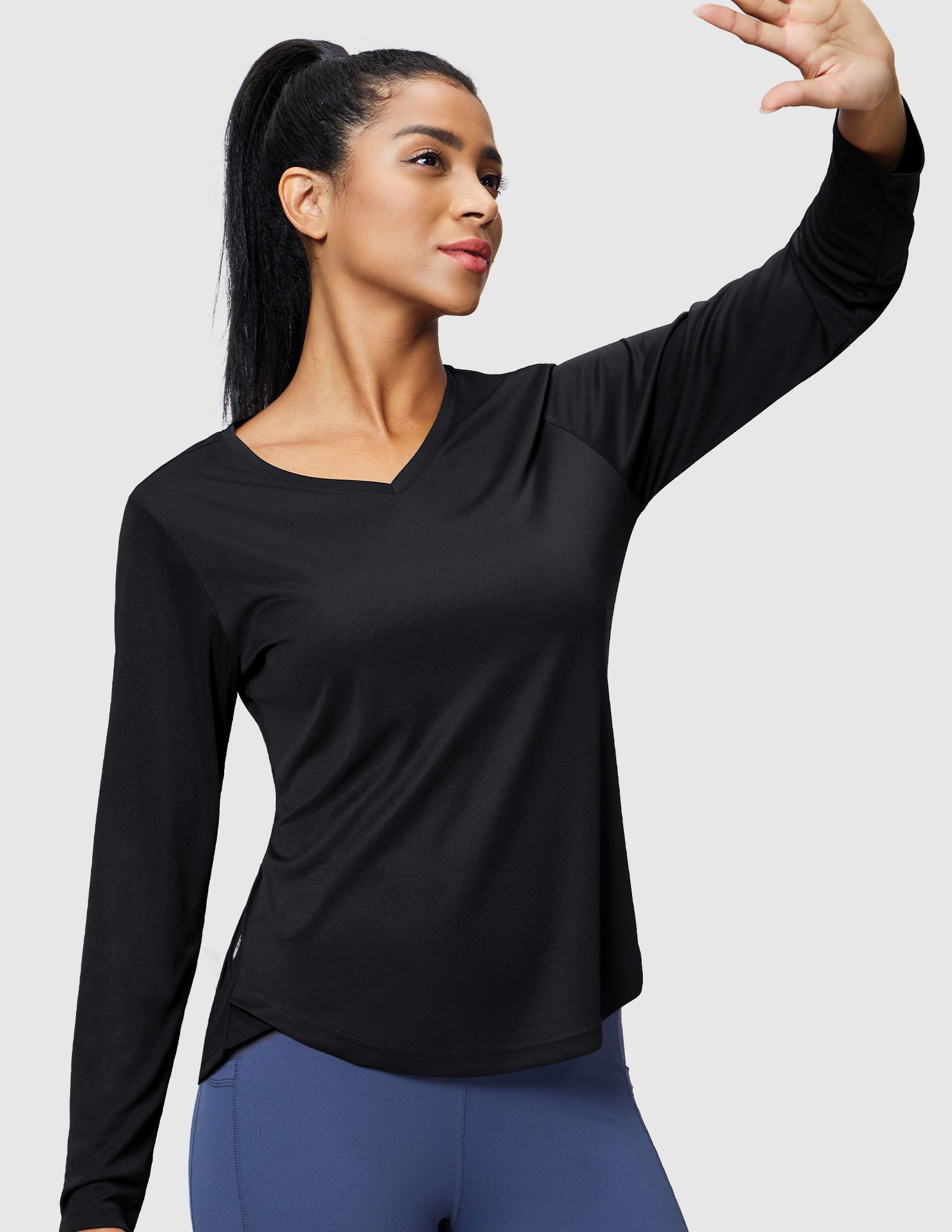 mier-tempocool-women-s-upf-50-v-neck-long-sleeve-running-tee image 8