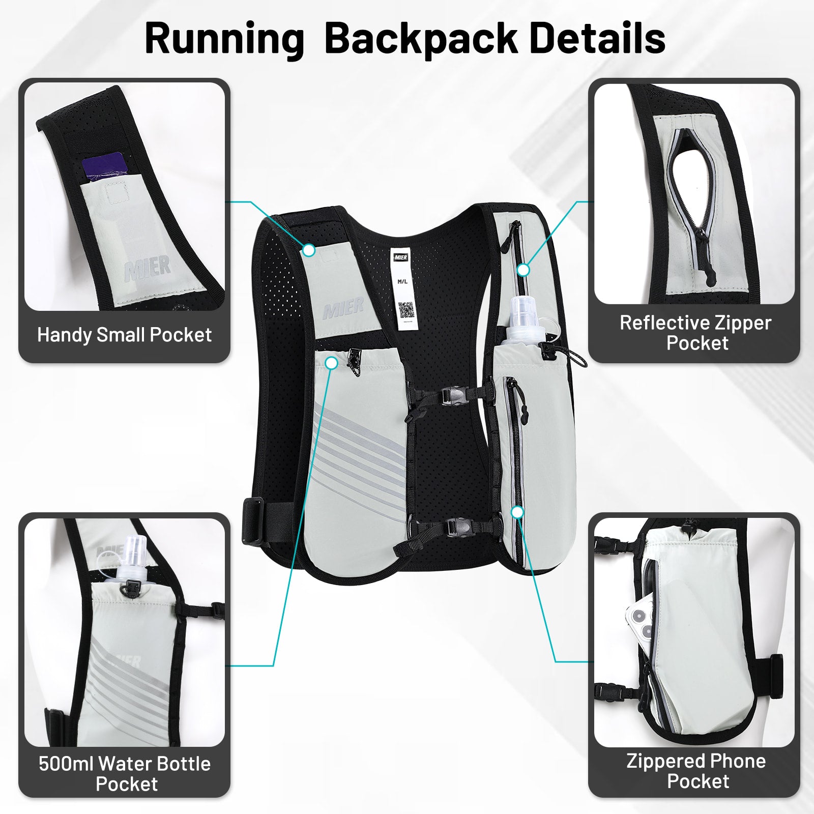 mier-running-hydration-vest-with-500ml-bpa-free-soft-flask-for-women-men image 2