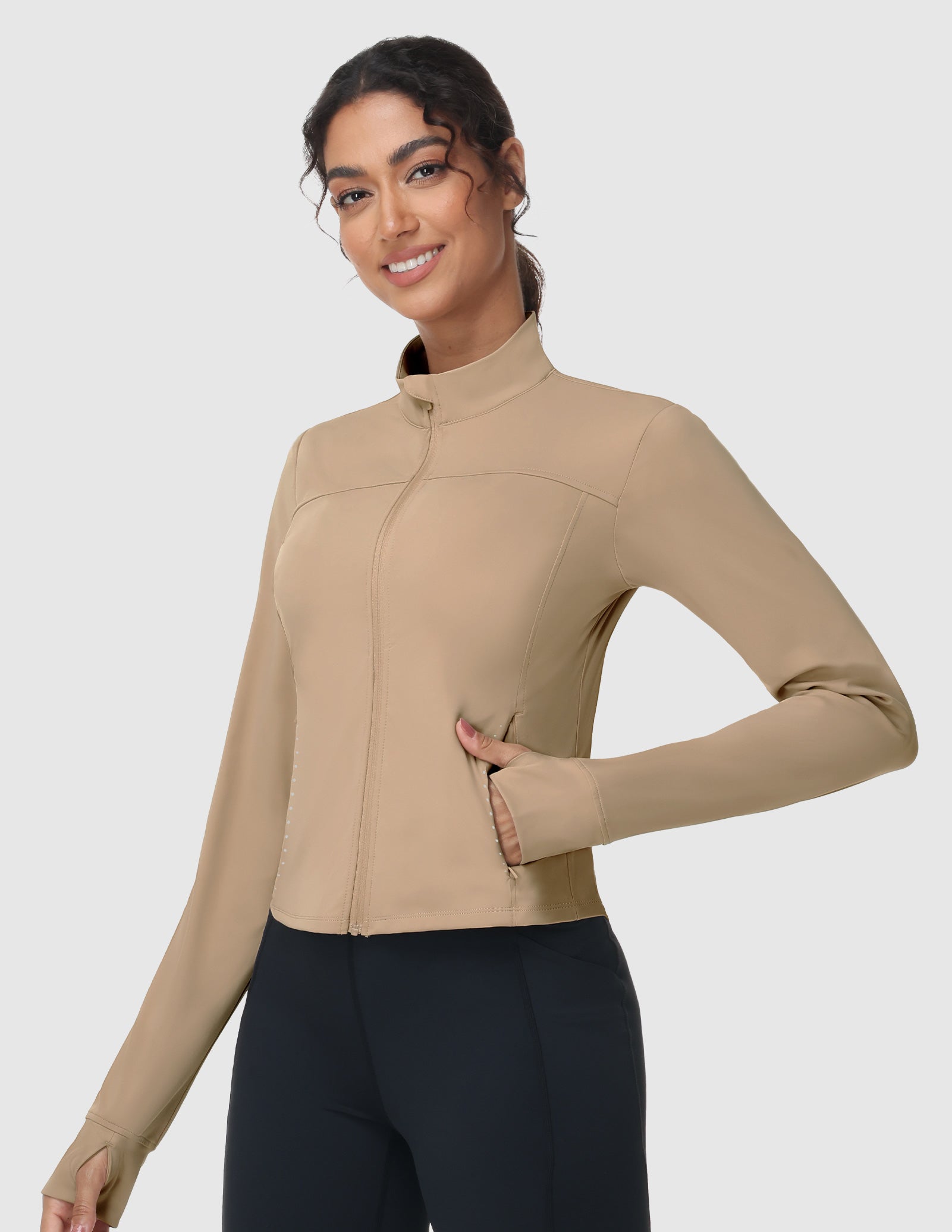 mier-women-s-slim-fit-full-zip-workout-jacket-with-zipper-pockets-4-way-stretch image 7