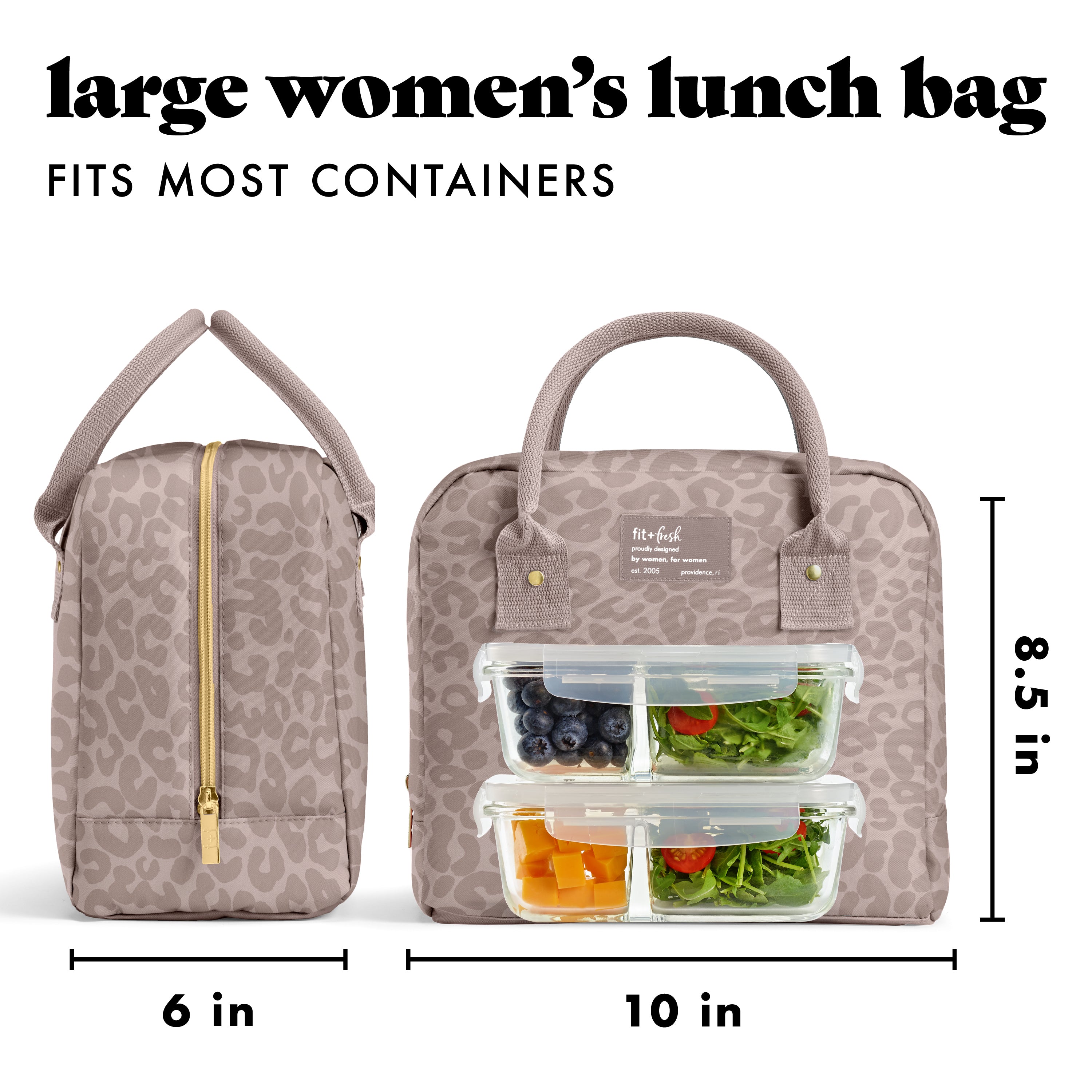 fit-fresh-bloomington-lunch-bag-with-lunch-kit-mocha-feline-fine-insulated-lunch image 3