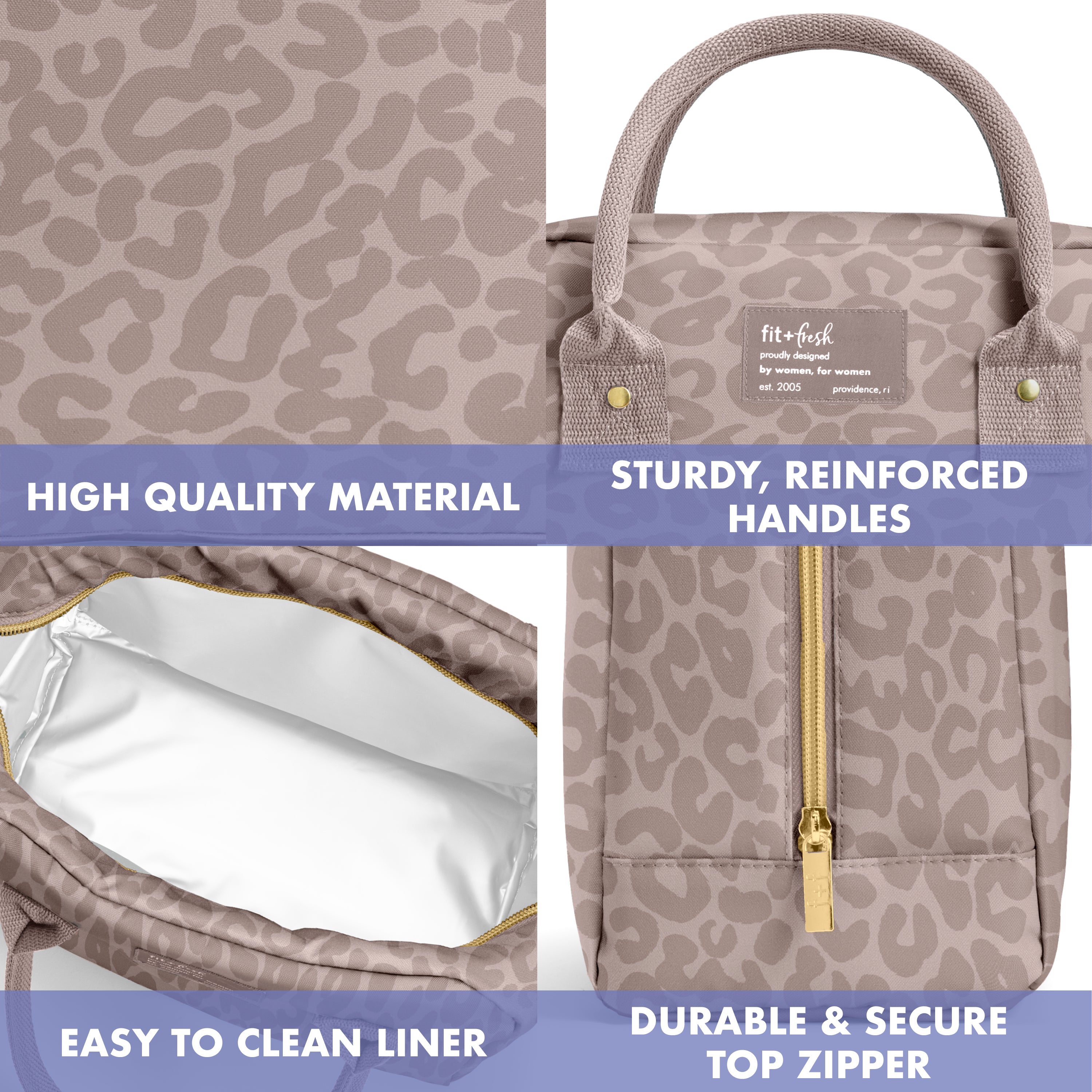 fit-fresh-bloomington-lunch-bag-with-lunch-kit-mocha-feline-fine-insulated-lunch image 4
