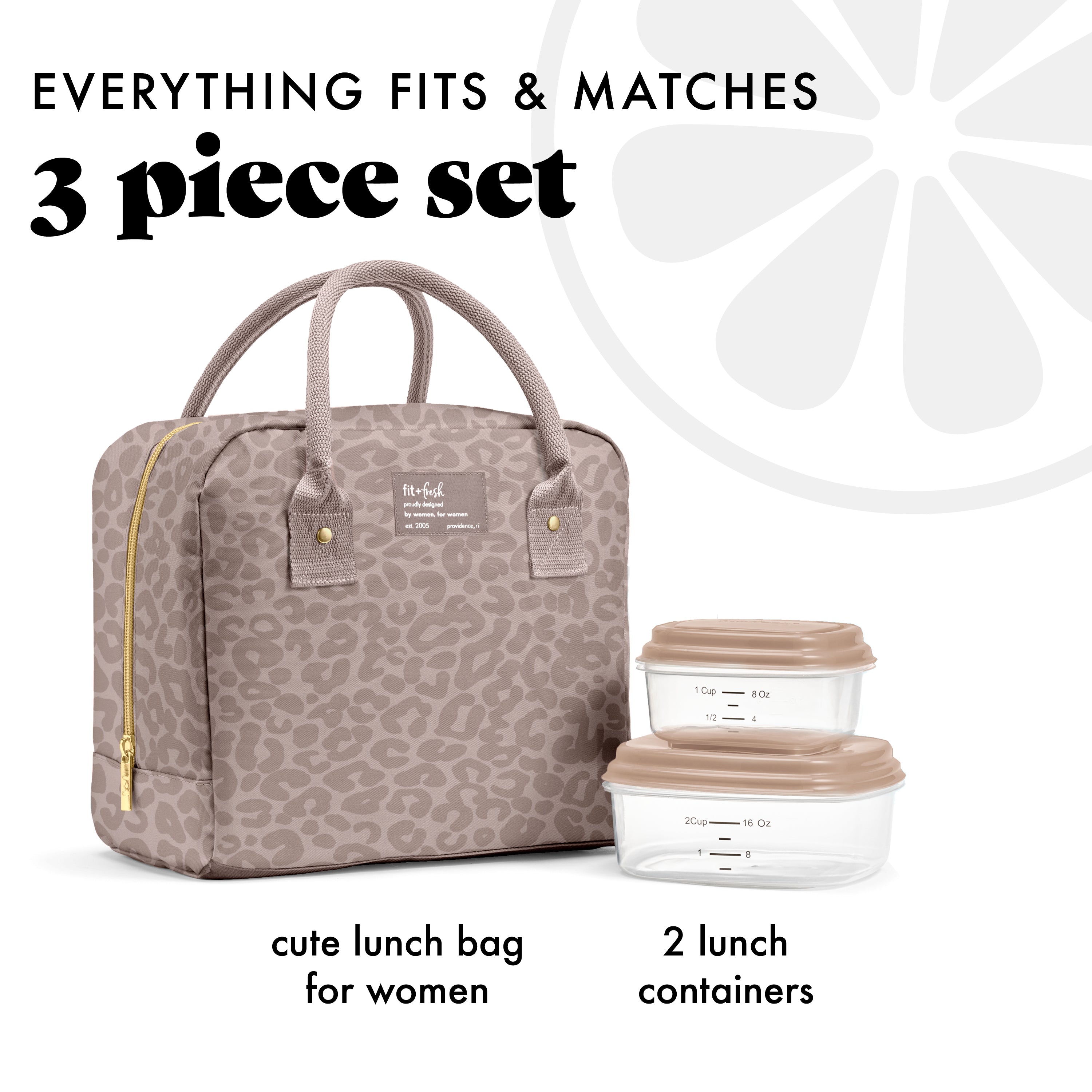 fit-fresh-bloomington-lunch-bag-with-lunch-kit-mocha-feline-fine-insulated-lunch image 2