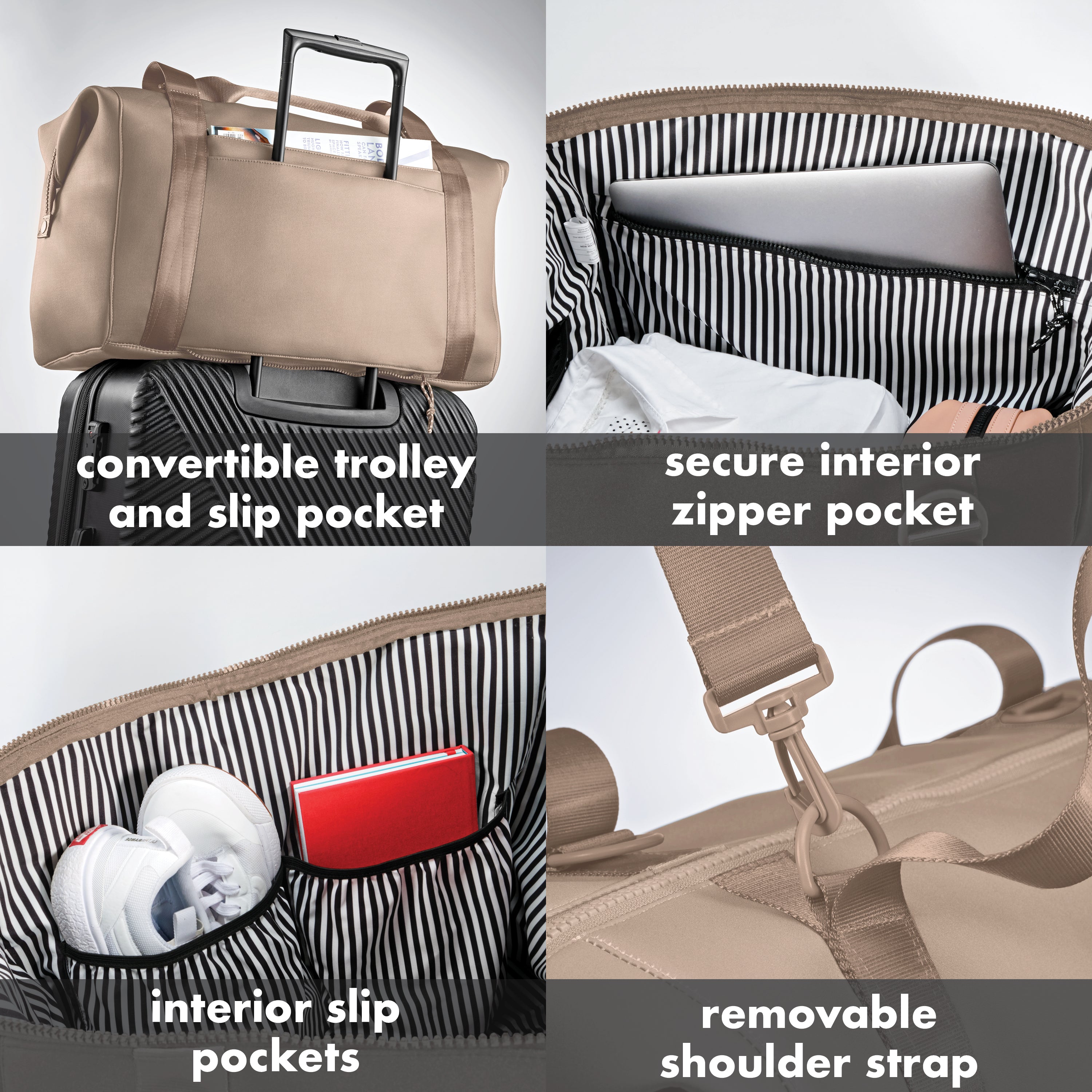 fit-fresh-neoprene-adult-travel-duffel-19-inch-carry-on-taupe image 4