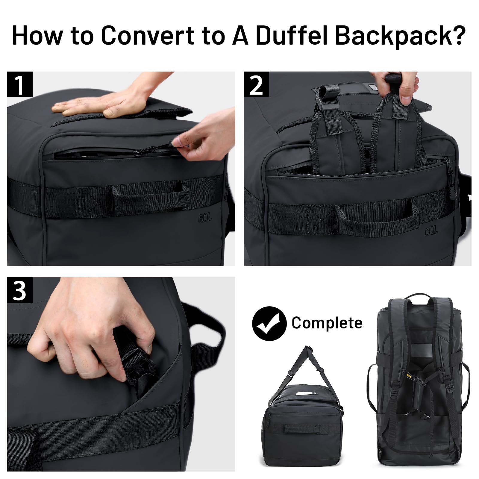 mier-large-convertible-backpack-duffle-heavy-duty-water-resistant-60l-travel-and image 3