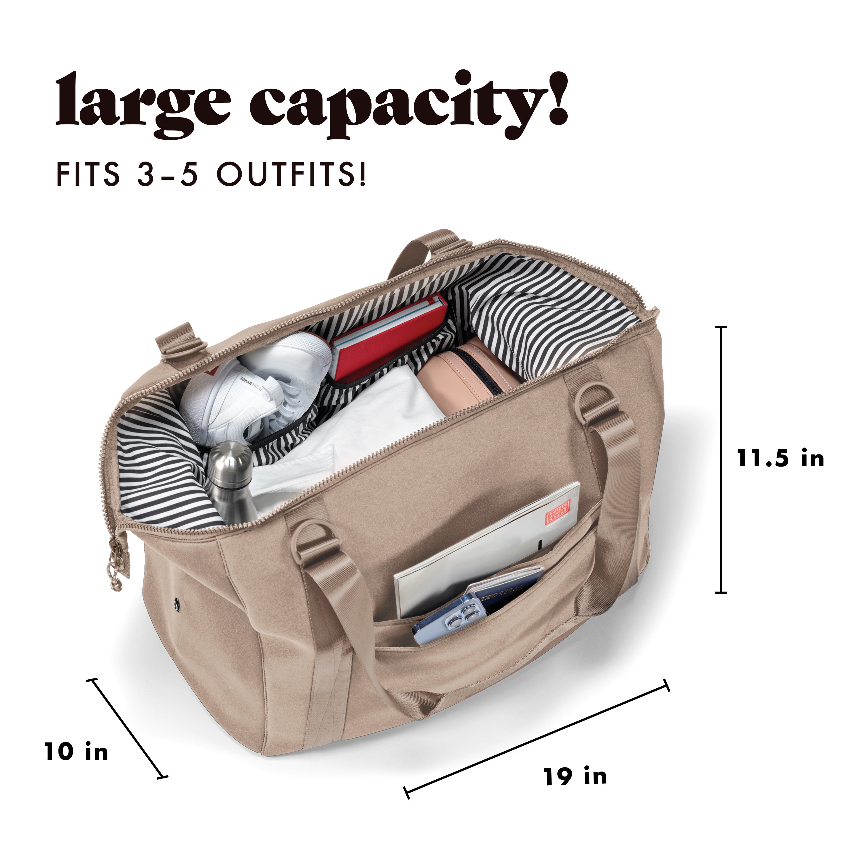 fit-fresh-neoprene-adult-travel-duffel-19-inch-carry-on-taupe image 2