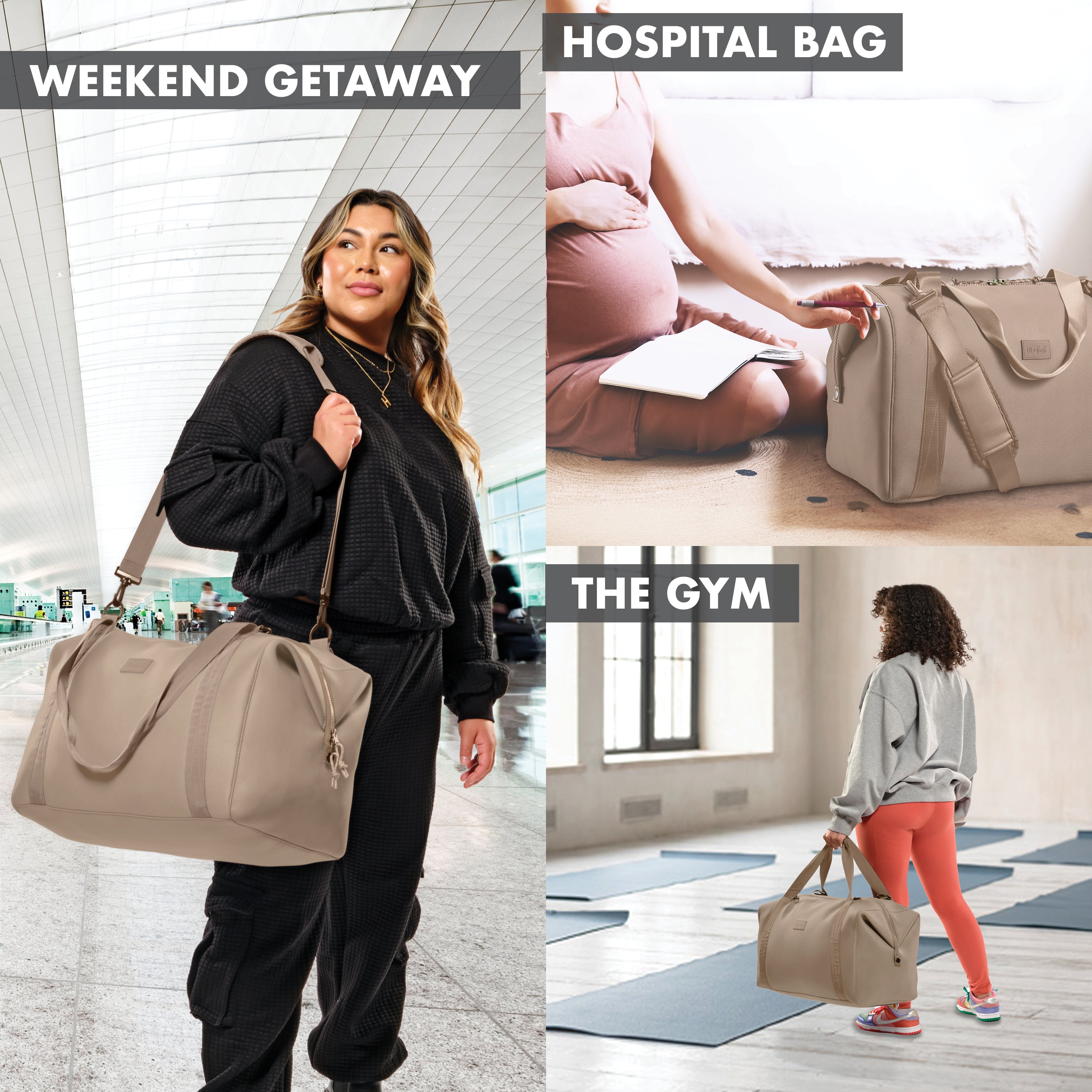fit-fresh-neoprene-adult-travel-duffel-19-inch-carry-on-taupe image 5