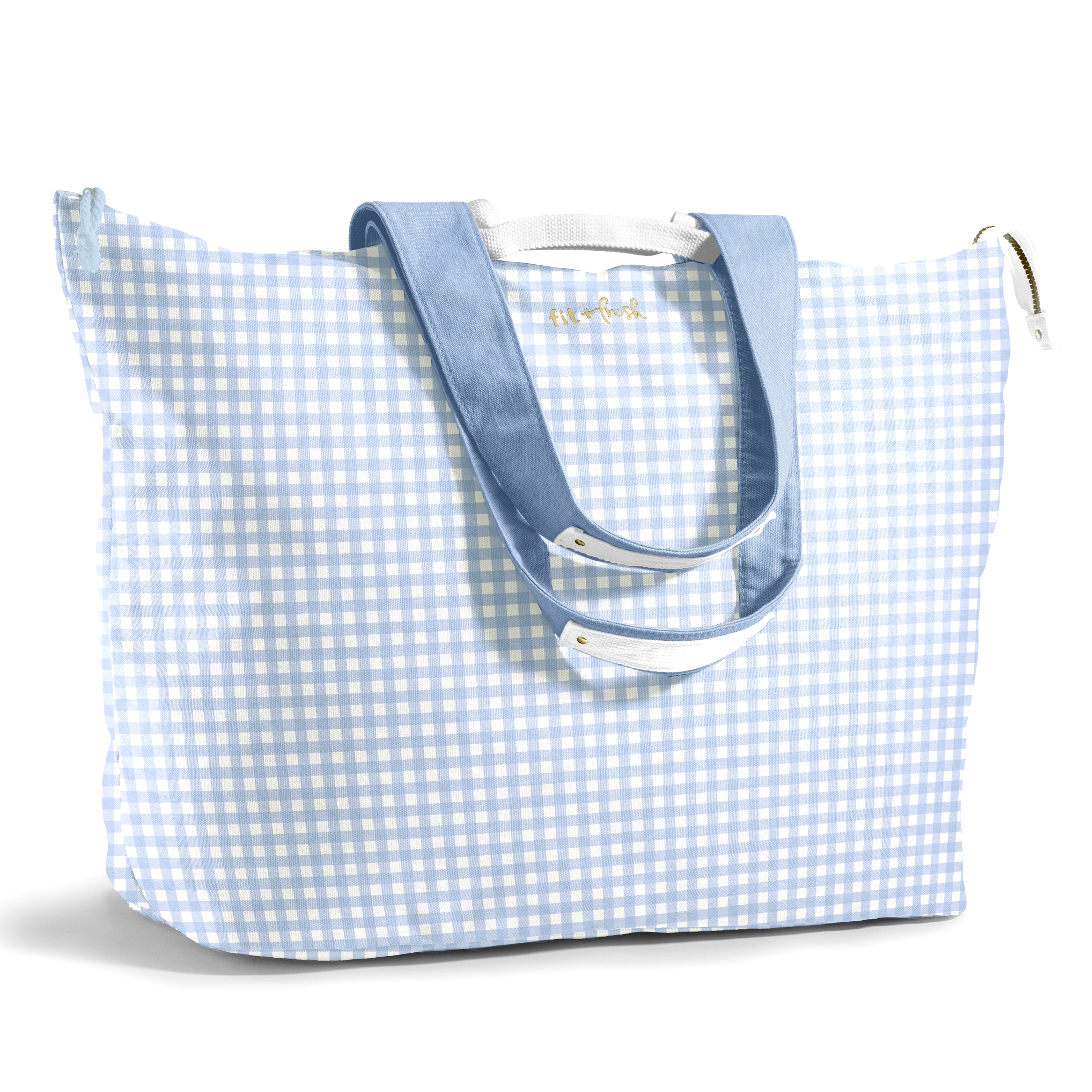 fit-fresh-all-the-things-xl-travel-tote-bag-blue-gingham image 1