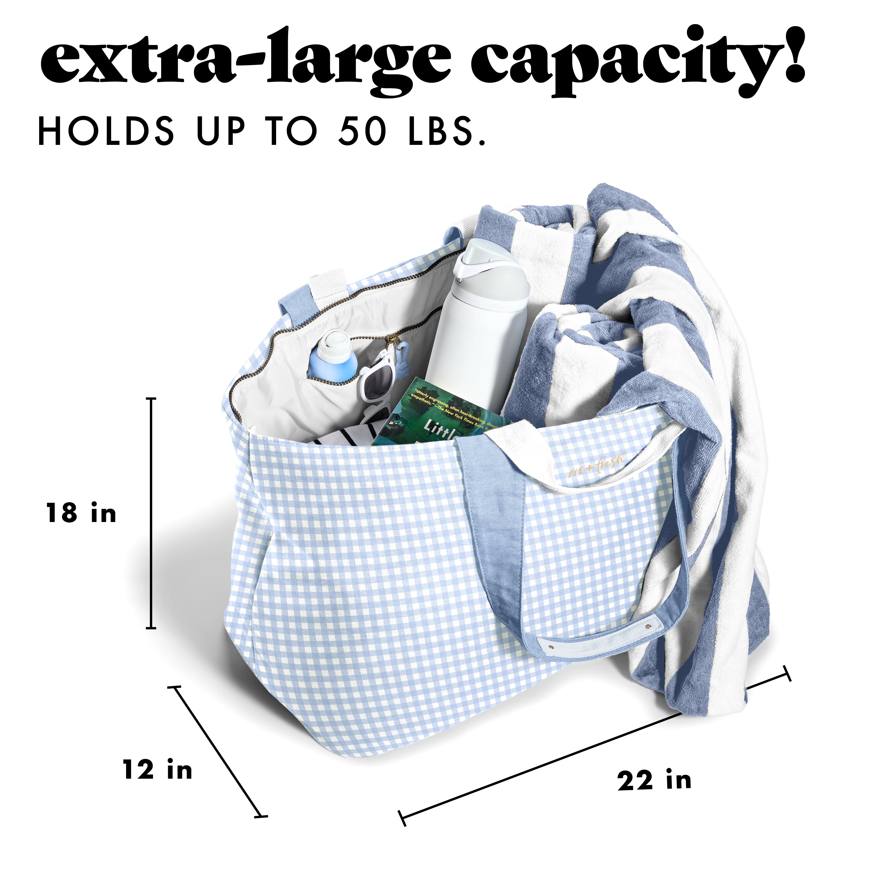 fit-fresh-all-the-things-xl-travel-tote-bag-blue-gingham image 3