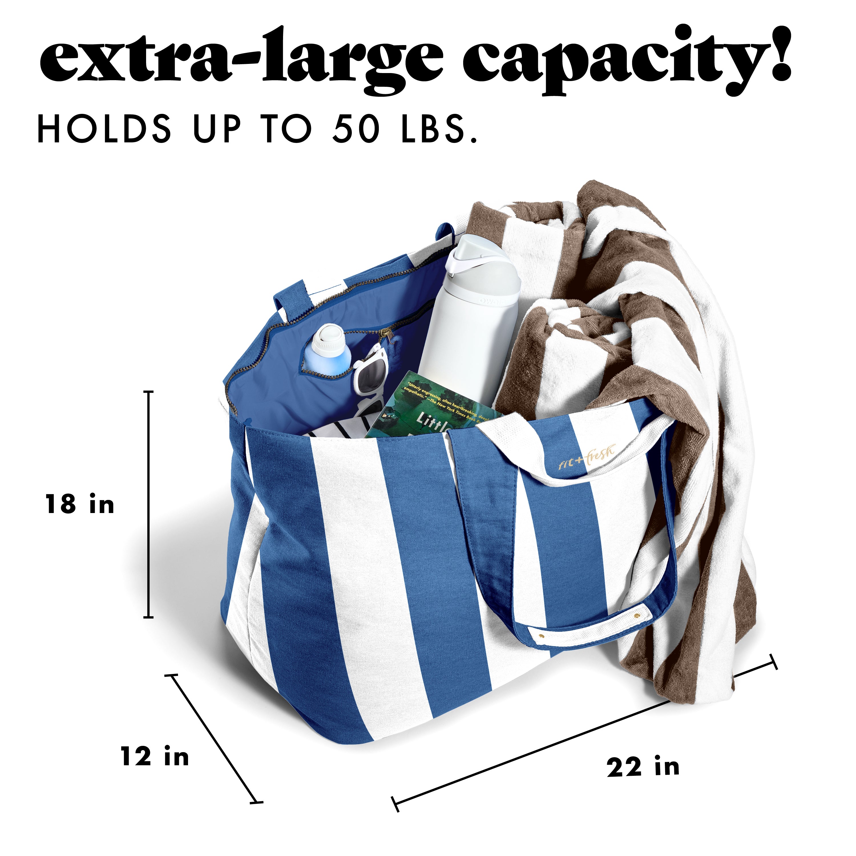 fit-fresh-all-the-things-xl-travel-tote-bag-cobalt-cabana-stripe-holds-50-lbs image 3