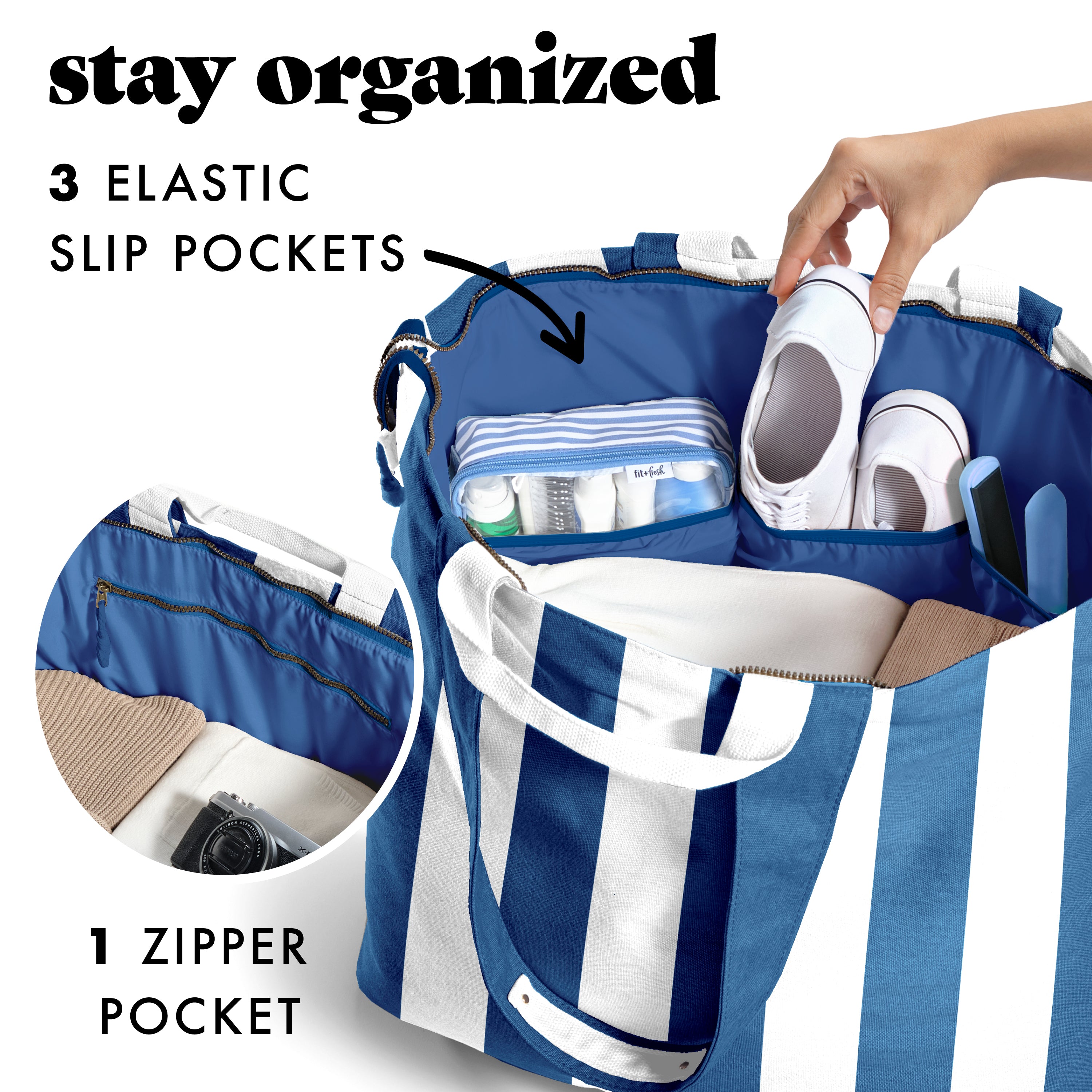 fit-fresh-all-the-things-xl-travel-tote-bag-cobalt-cabana-stripe-holds-50-lbs image 4
