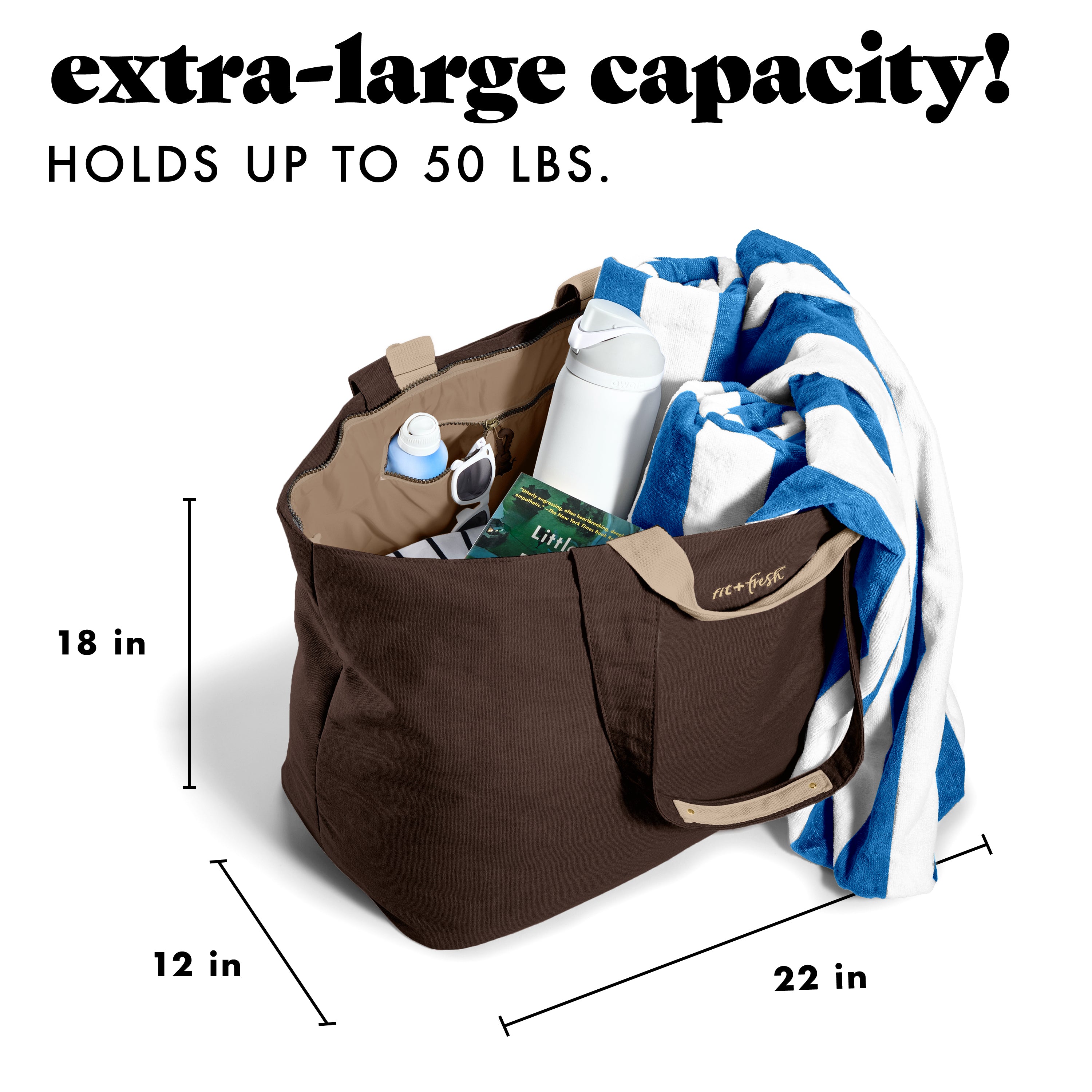fit-fresh-all-the-things-xl-travel-tote-bag-chocolate-brown-22-x-18-x-12-foldabl image 3