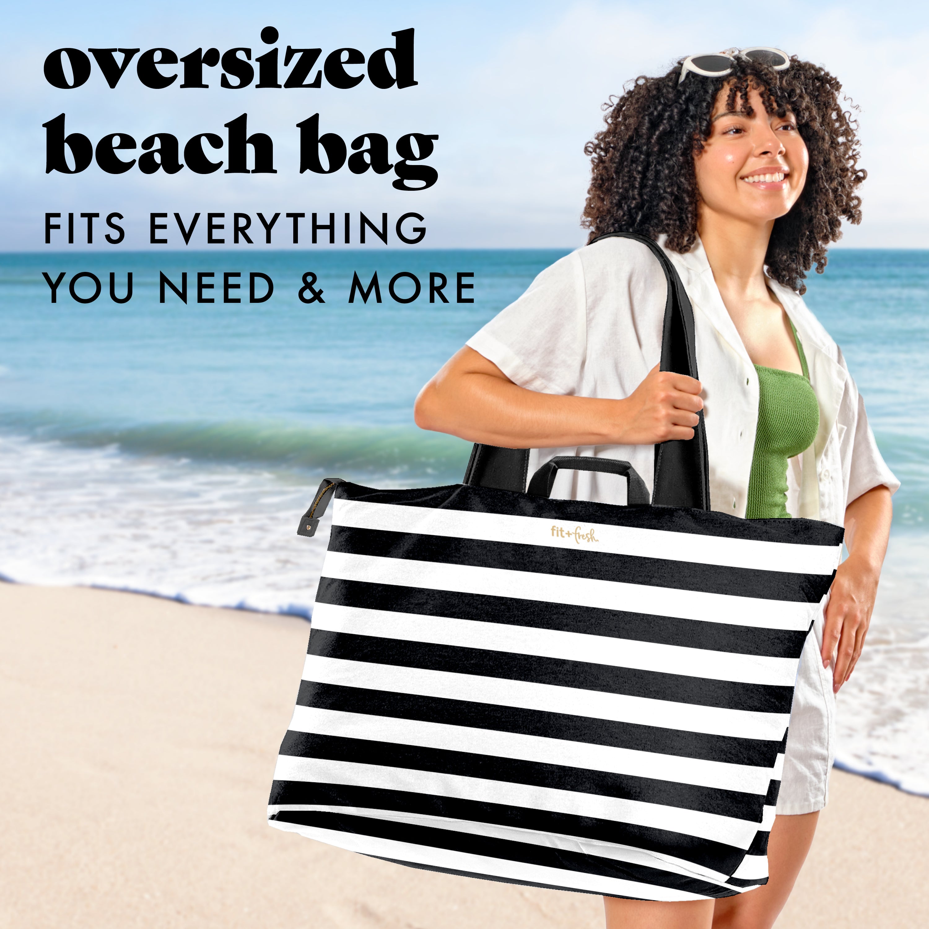 fit-fresh-all-the-things-xl-travel-tote-bag-b-w-stripe image 2