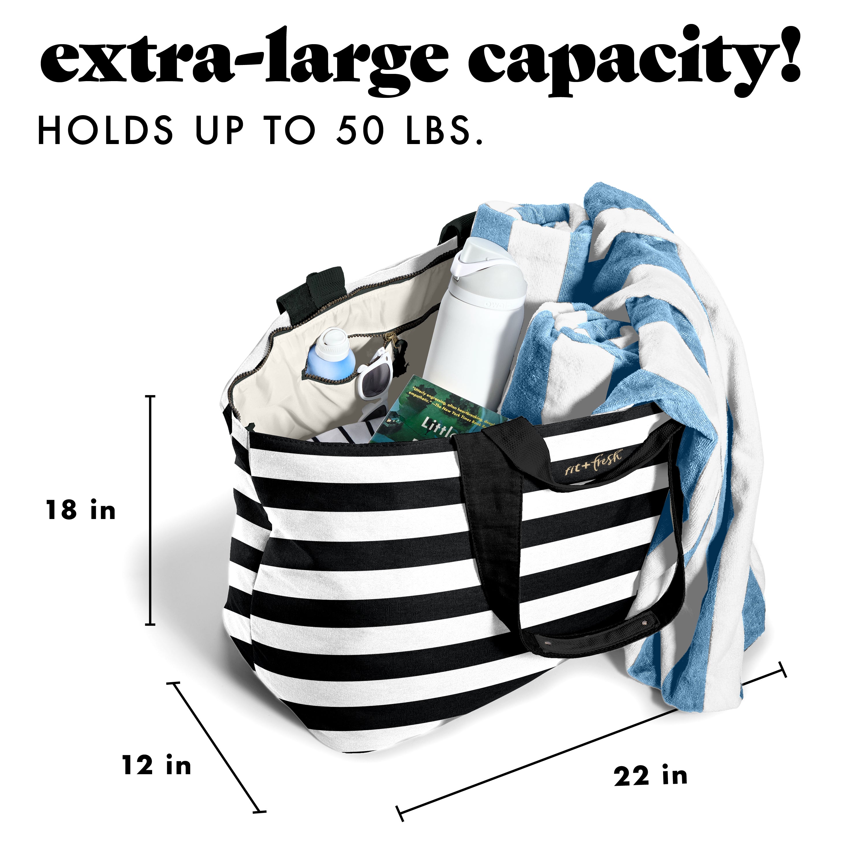 fit-fresh-all-the-things-xl-travel-tote-bag-b-w-stripe image 3