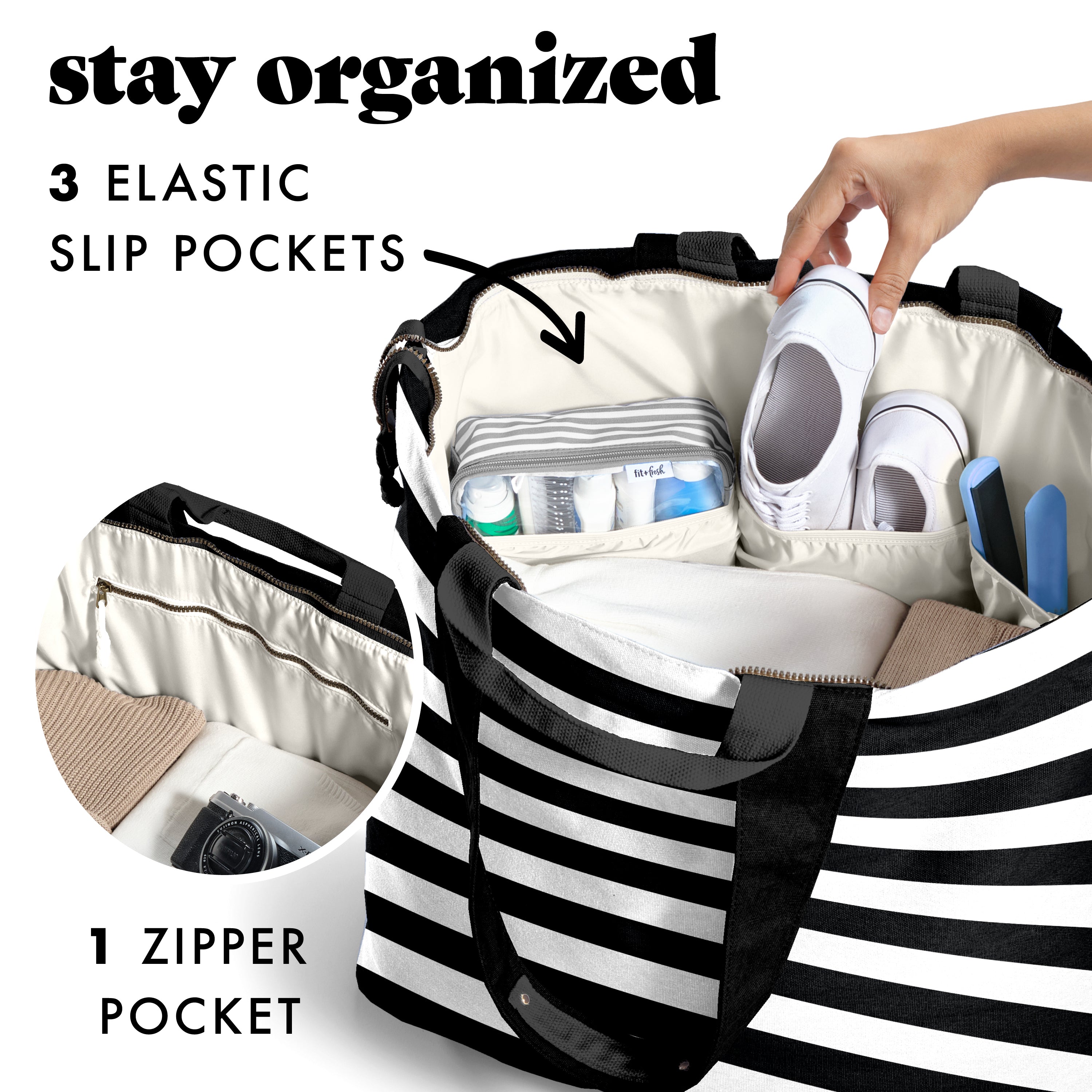 fit-fresh-all-the-things-xl-travel-tote-bag-b-w-stripe image 5
