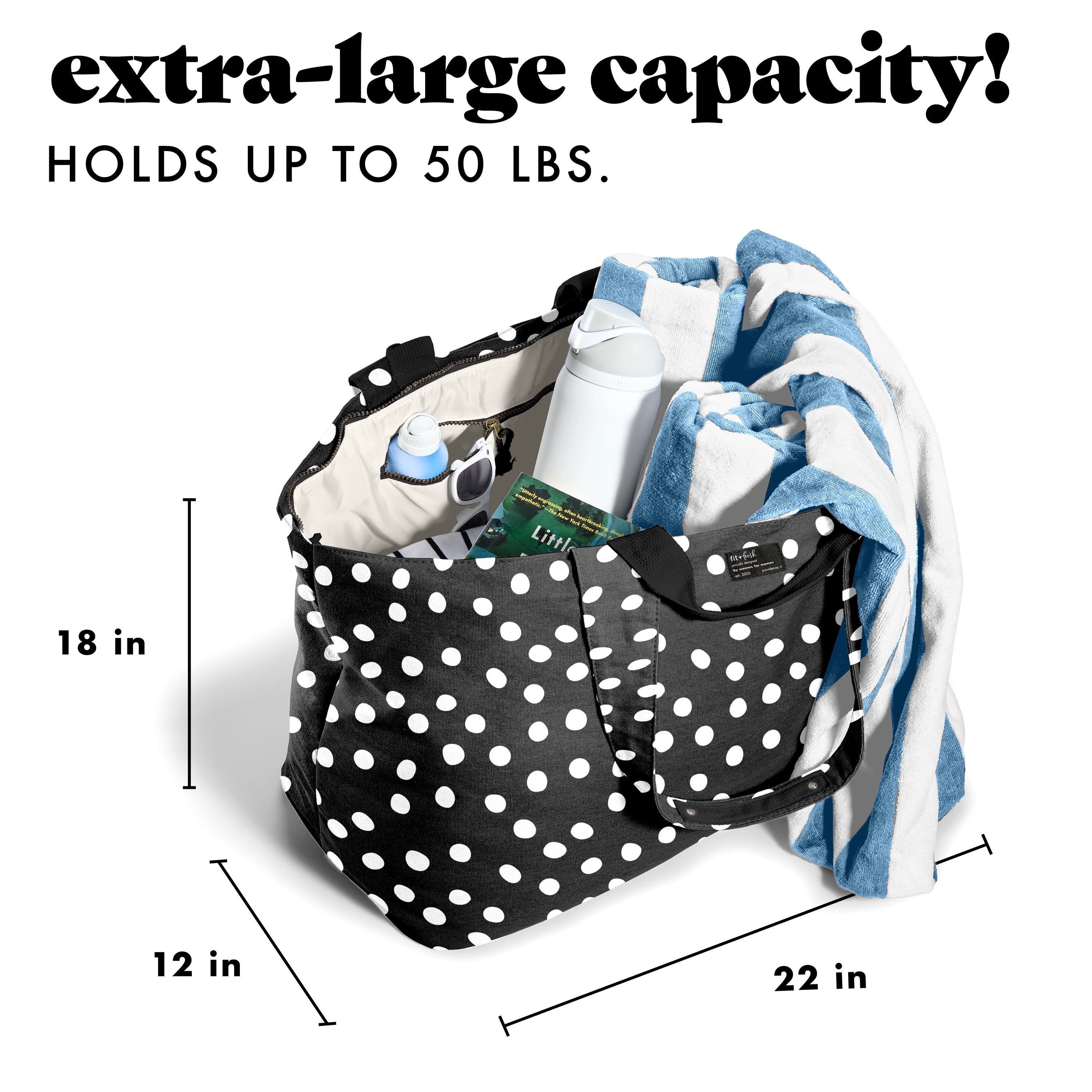 fit-fresh-all-the-things-xl-travel-tote-bag-b-w-dot-extra-large-22-x-18-x-12-zip image 3