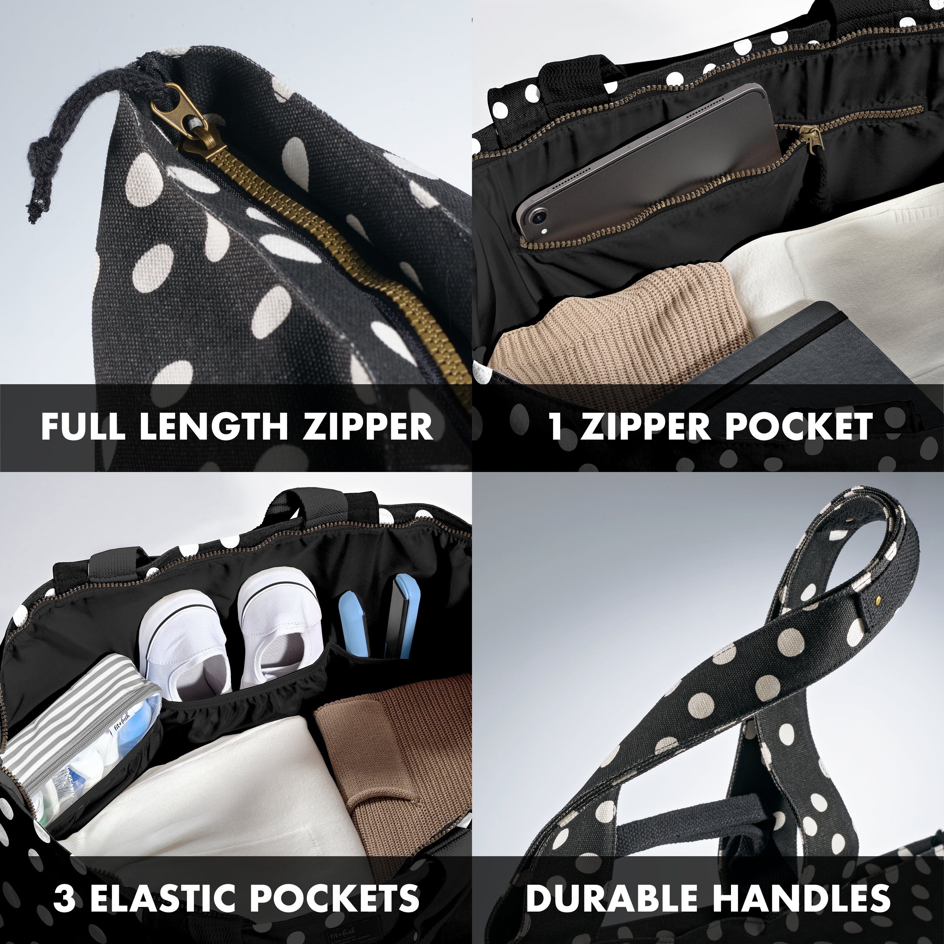 fit-fresh-all-the-things-xl-travel-tote-bag-b-w-dot-extra-large-22-x-18-x-12-zip image 4