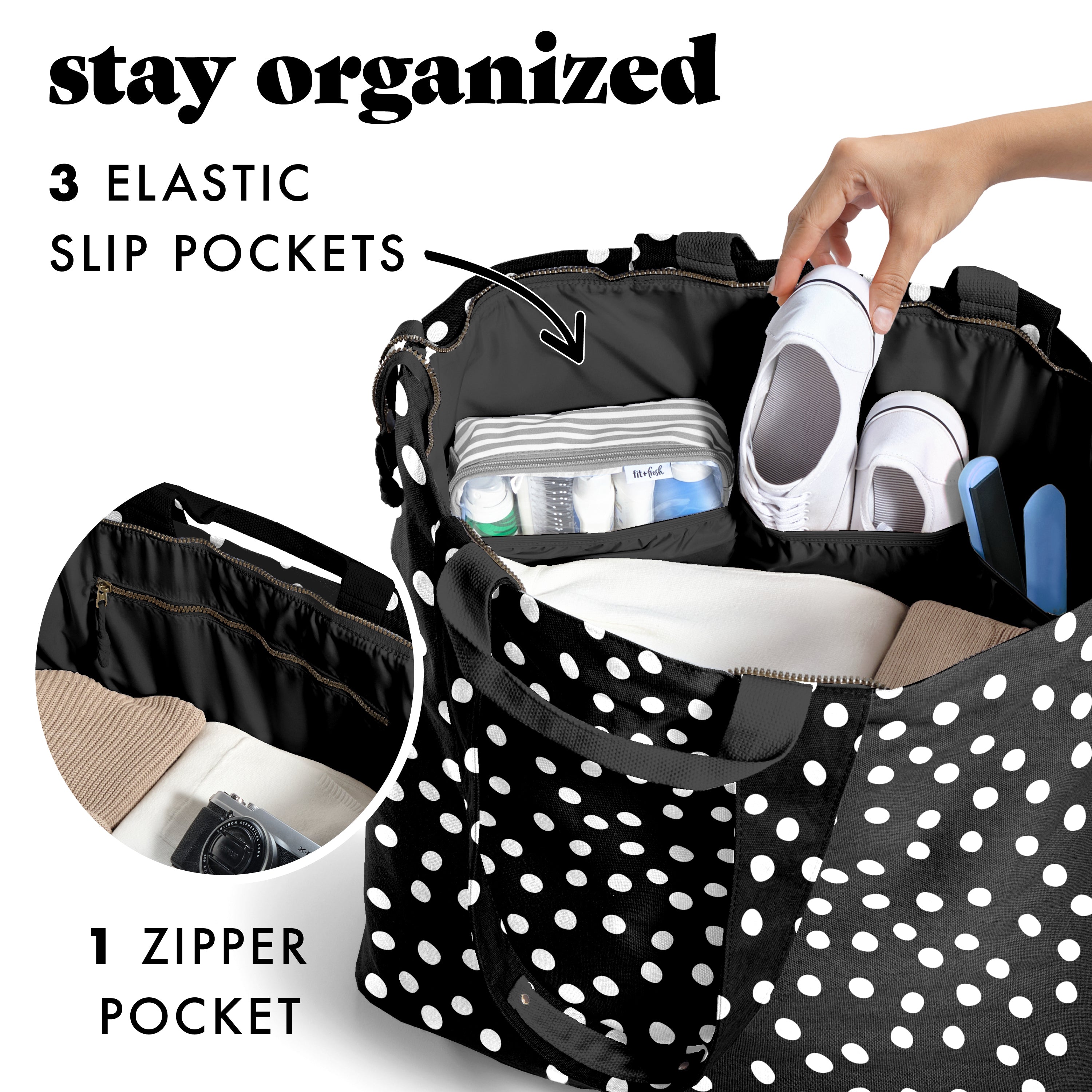 fit-fresh-all-the-things-xl-travel-tote-bag-b-w-dot-extra-large-22-x-18-x-12-zip image 5