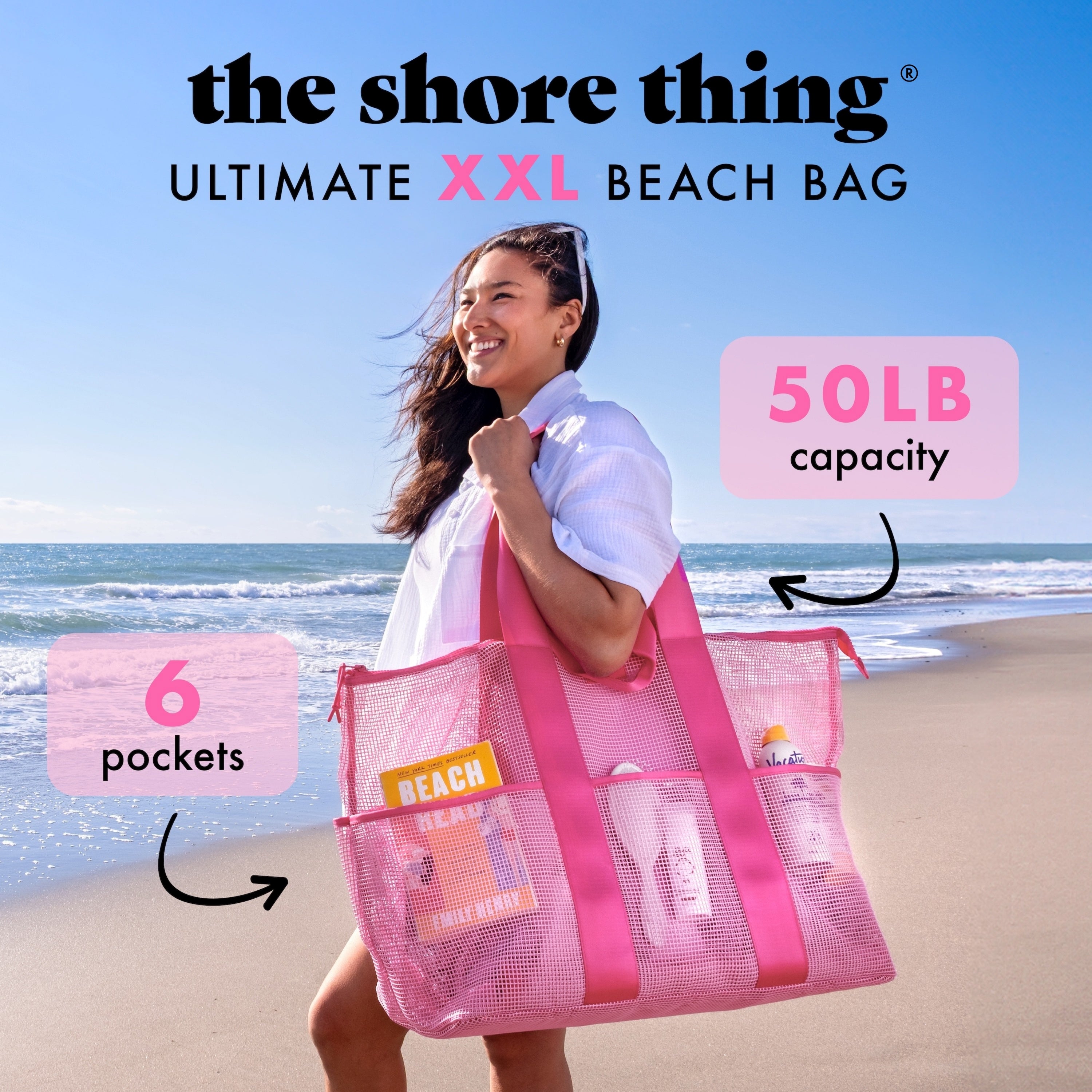 fit-fresh-the-shore-thing-xl-marine-grade-mesh-beach-bag-flamingo-pink image 2