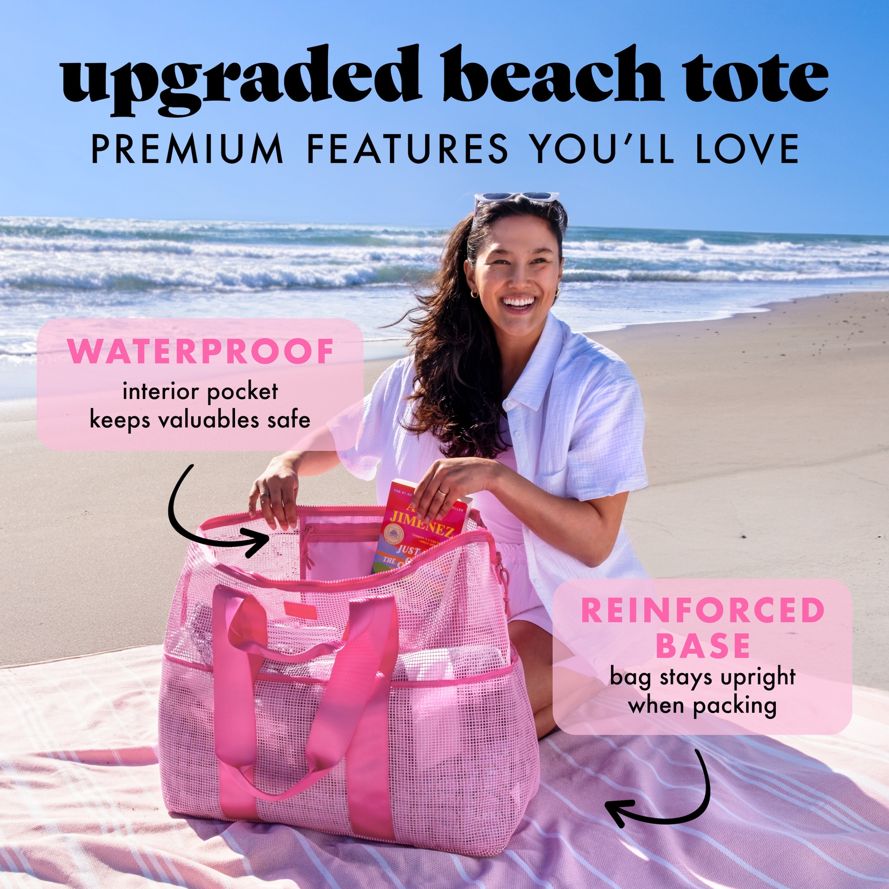 fit-fresh-the-shore-thing-xl-marine-grade-mesh-beach-bag-flamingo-pink image 5