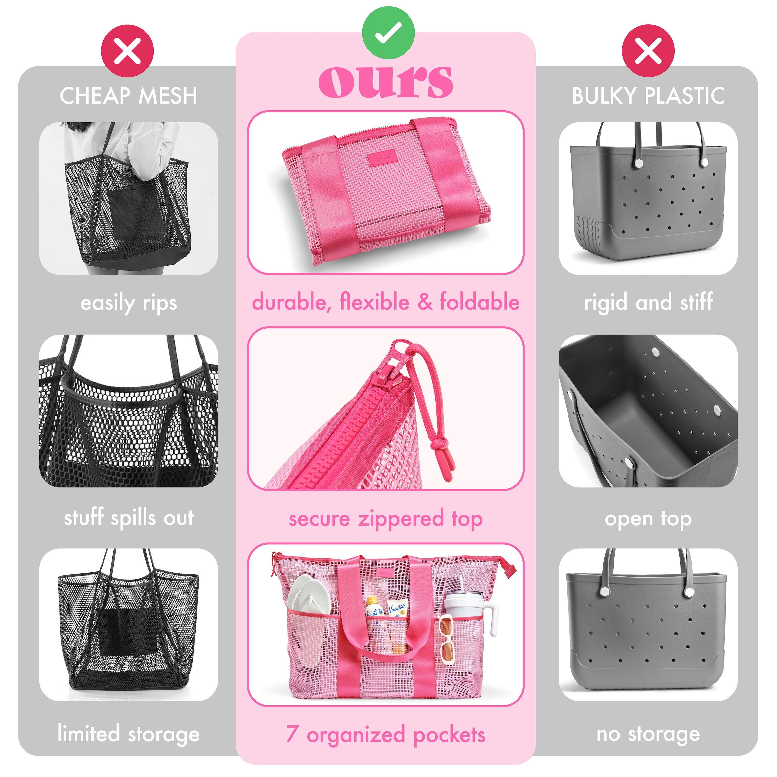 fit-fresh-the-shore-thing-xl-marine-grade-mesh-beach-bag-flamingo-pink image 6
