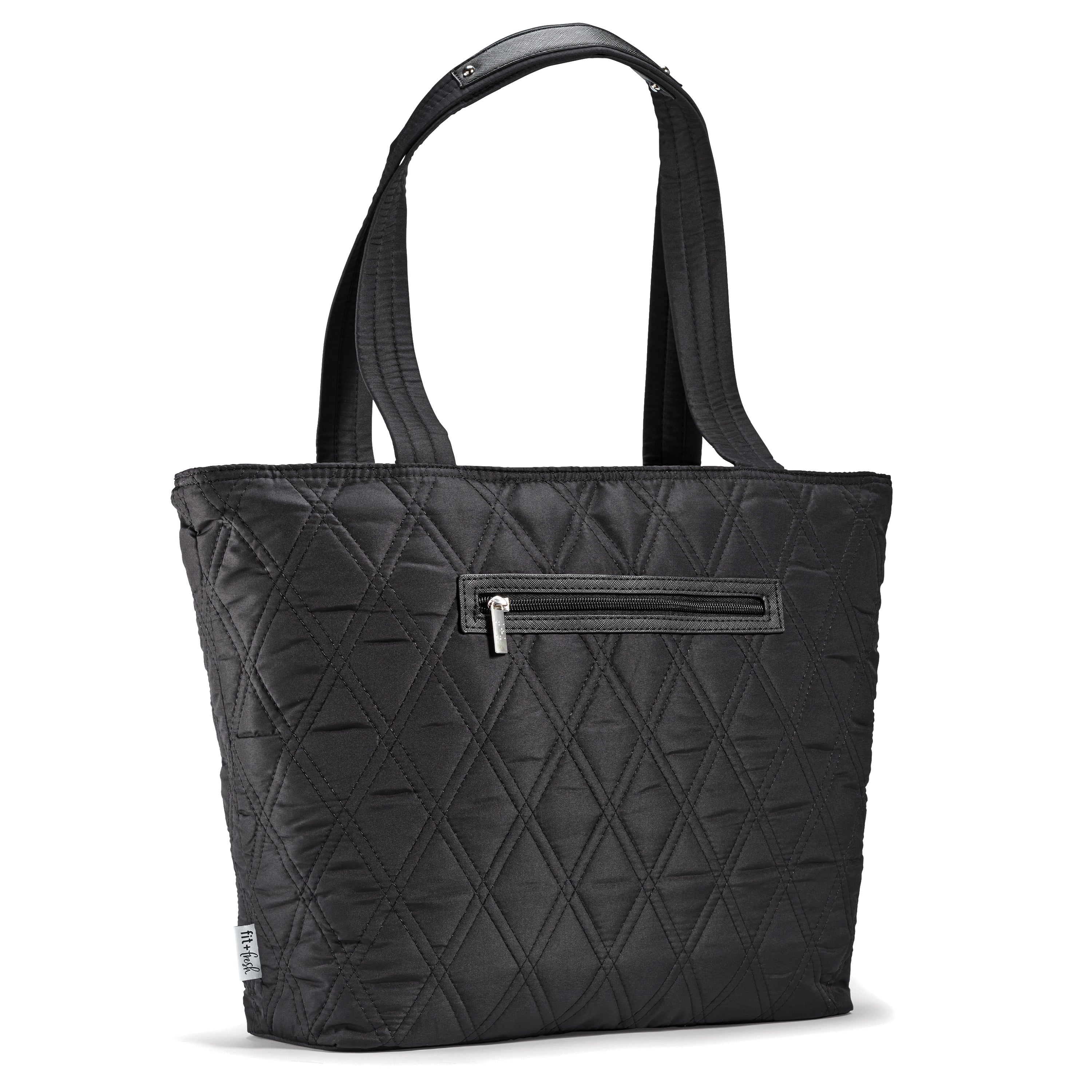 fit-fresh-metro-tote-2-in-1-work-lunch-bag-black-quilted-laptop-tote-with-insula image 1