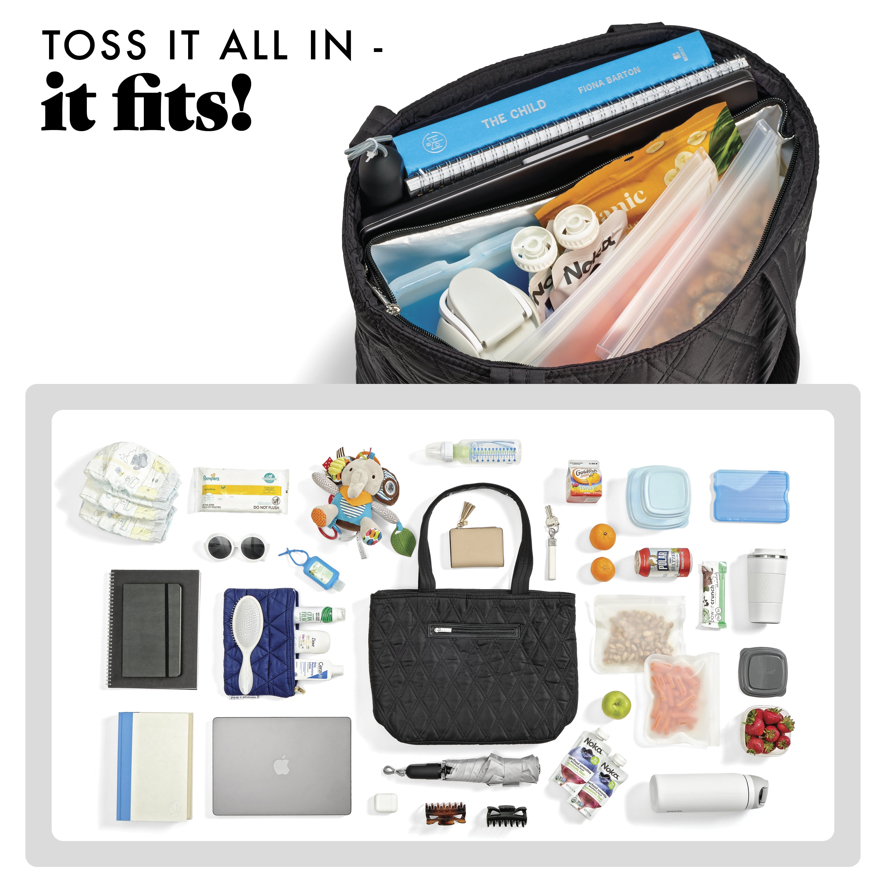 fit-fresh-metro-tote-2-in-1-work-lunch-bag-black-quilted-laptop-tote-with-insula image 5