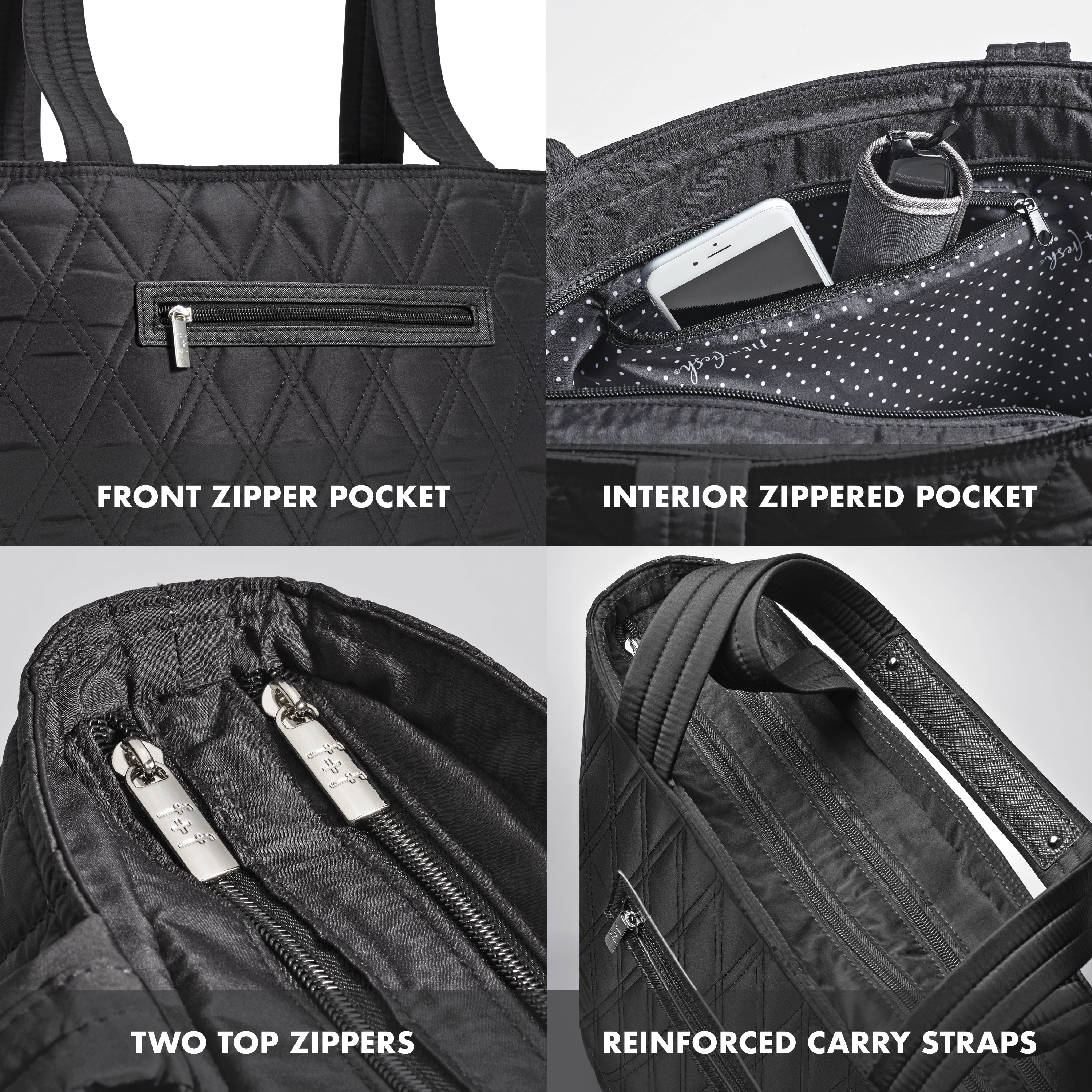 fit-fresh-metro-tote-2-in-1-work-lunch-bag-black-quilted-laptop-tote-with-insula image 6