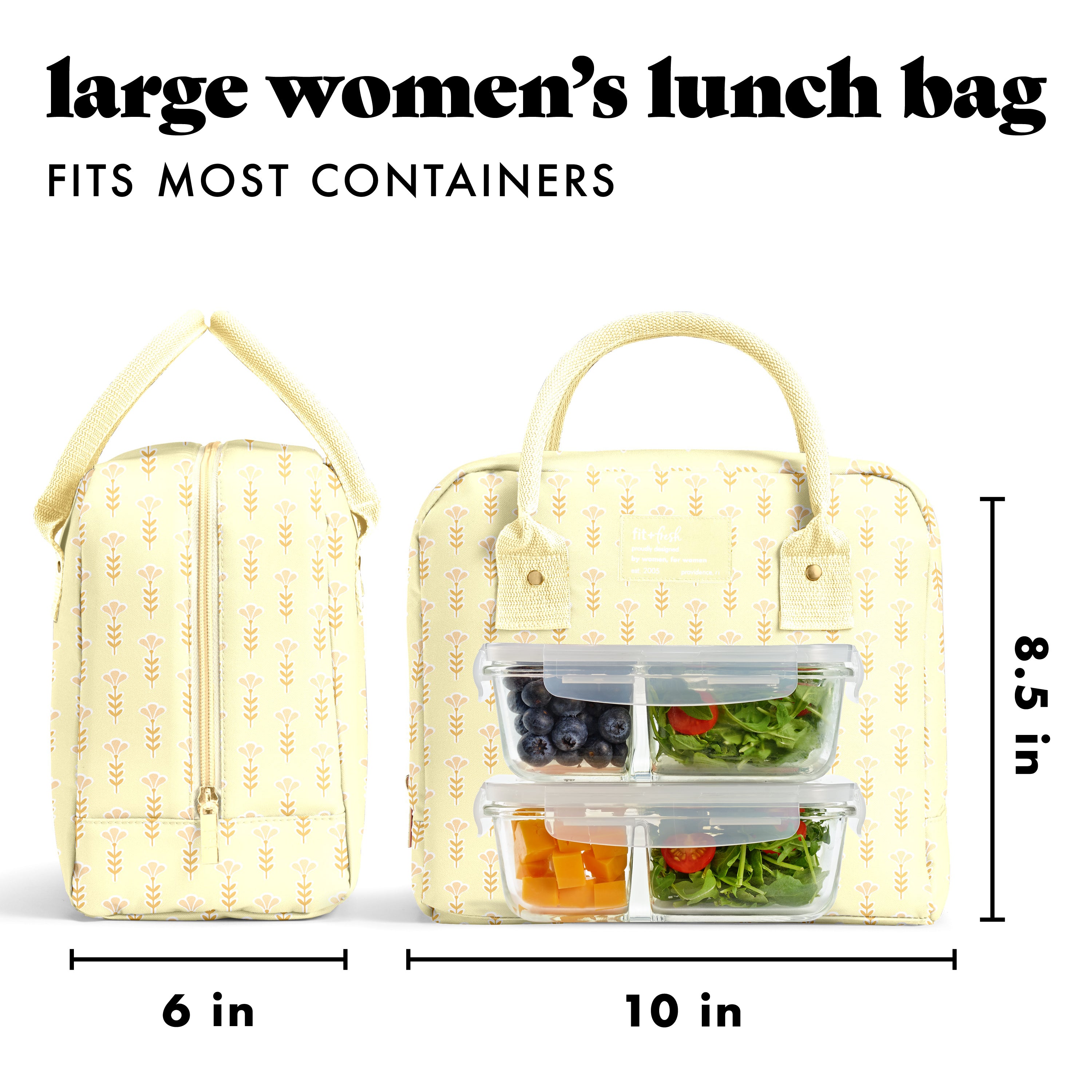 fit-fresh-bloomington-lunch-bag-with-lunch-kit-butter-yellow-flowers-10-x6-x8-5- image 3