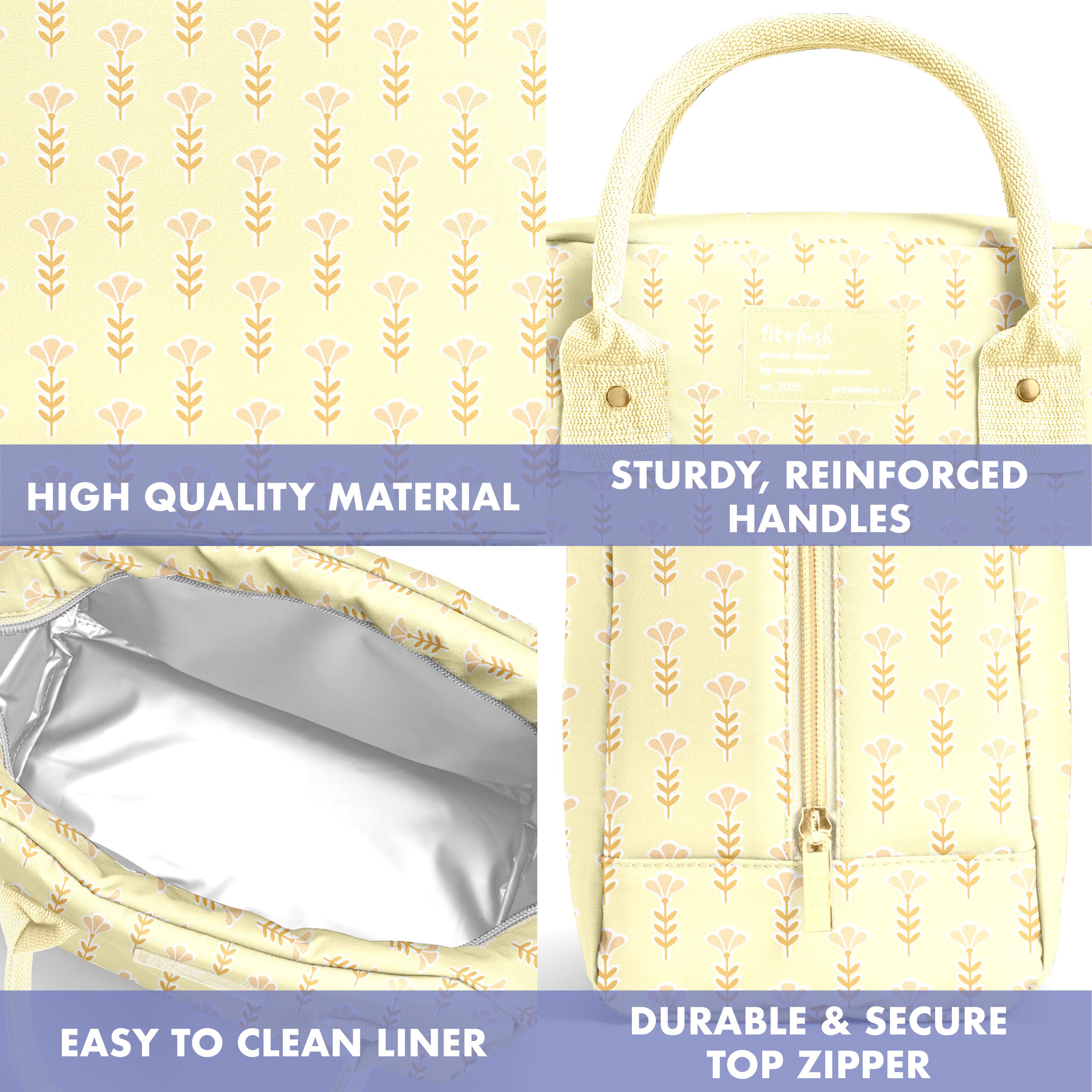 fit-fresh-bloomington-lunch-bag-with-lunch-kit-butter-yellow-flowers-10-x6-x8-5- image 4