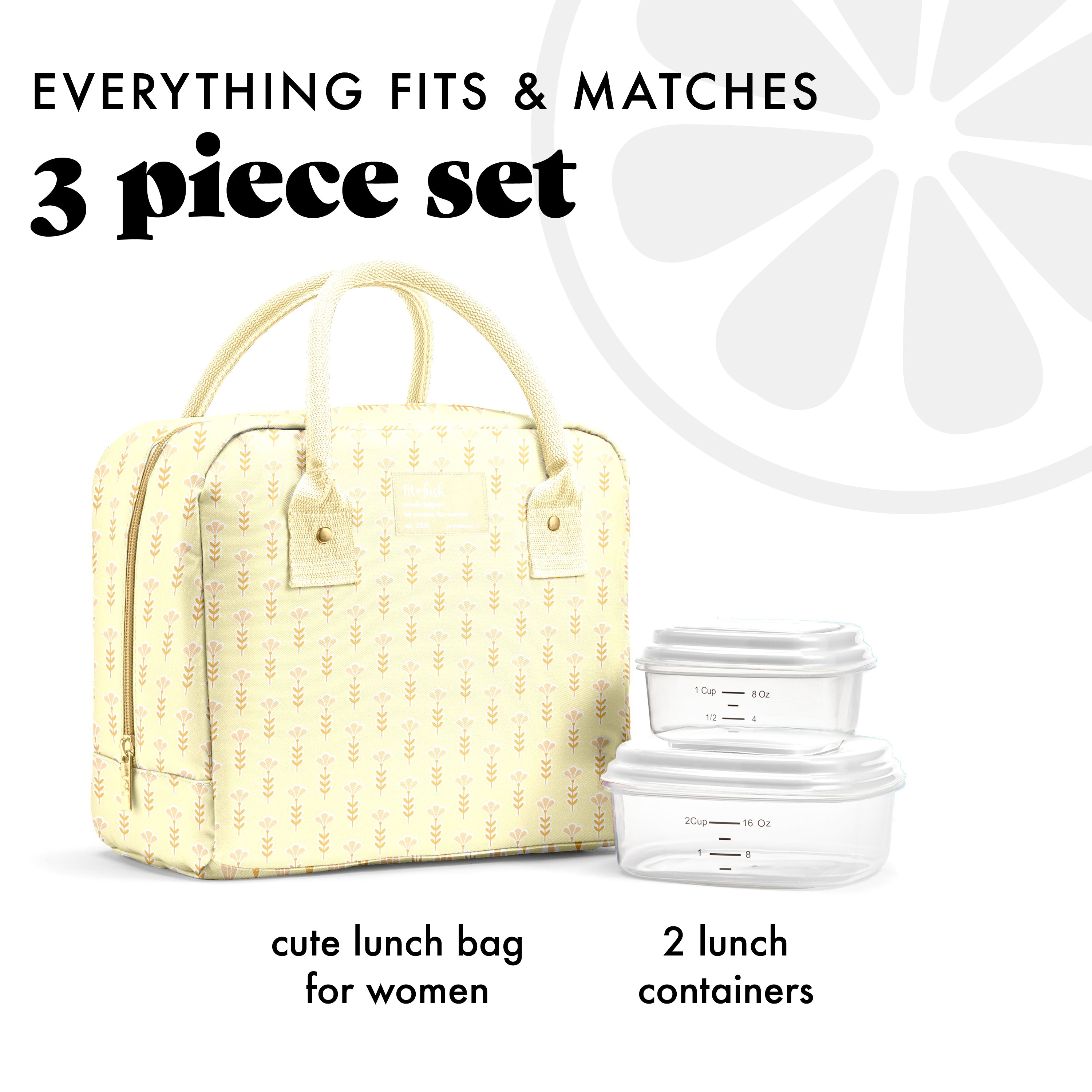 fit-fresh-bloomington-lunch-bag-with-lunch-kit-butter-yellow-flowers-10-x6-x8-5- image 2