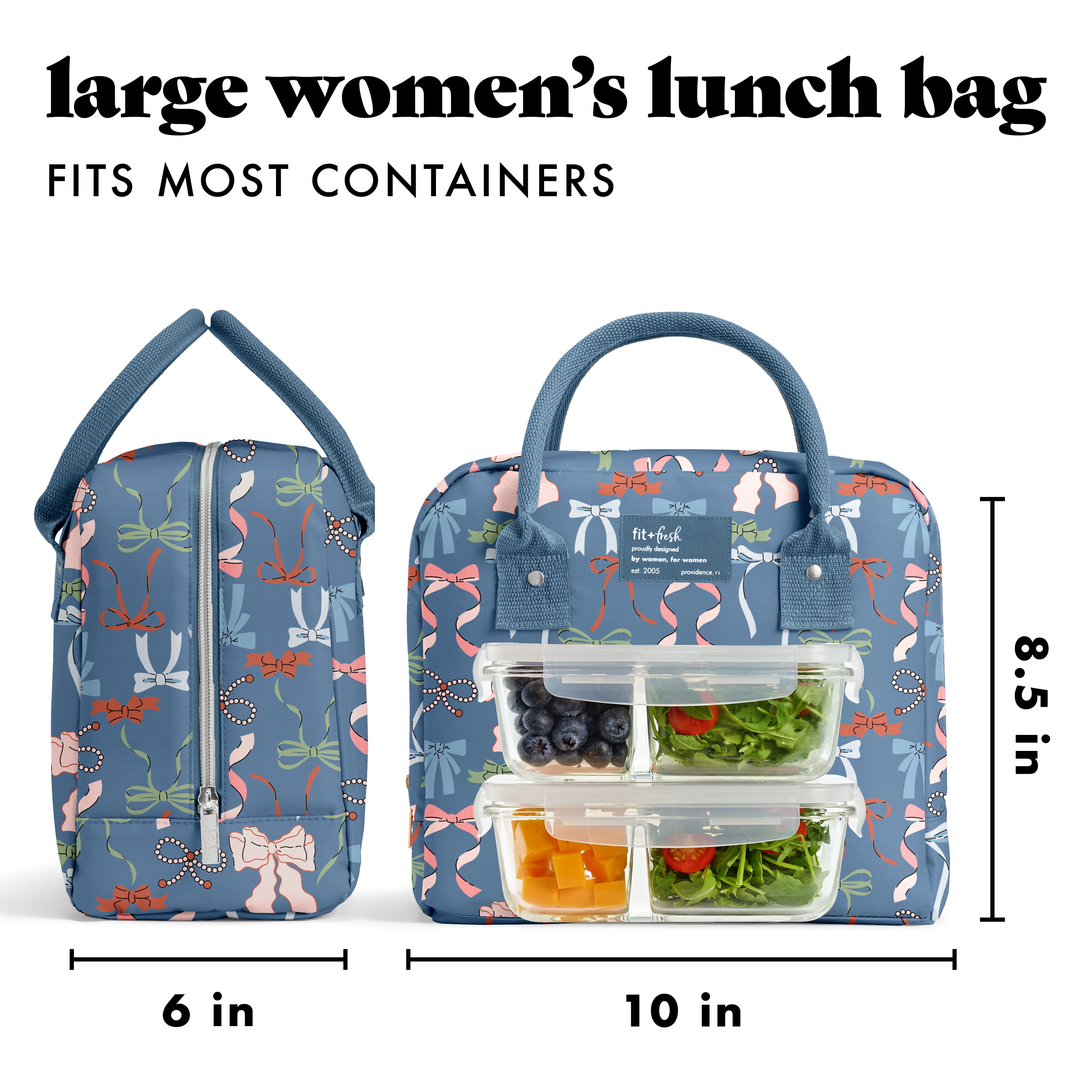 fit-fresh-bloomington-lunch-bag-with-lunch-kit-denim-bows-insulated-lunch-bag-wi image 3