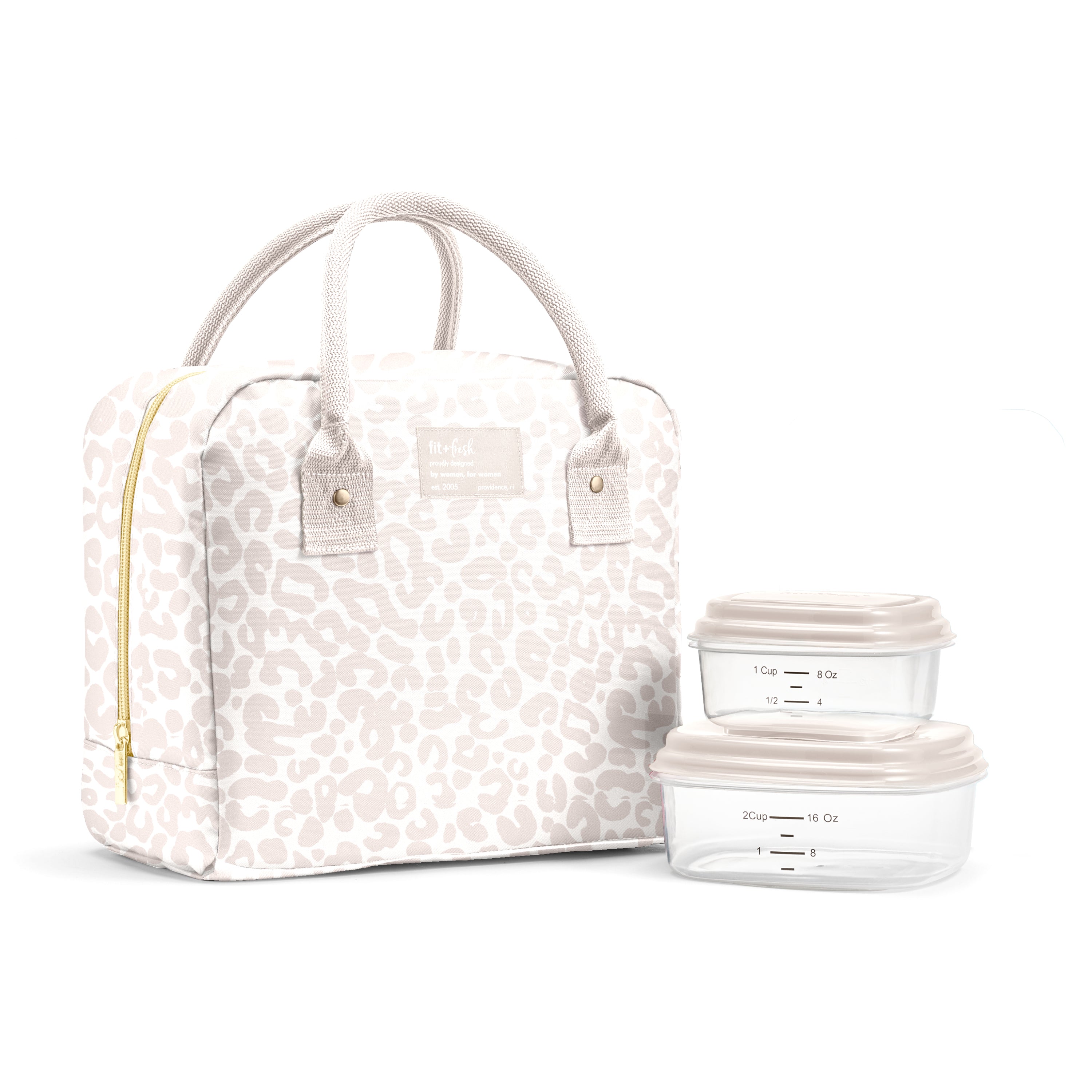 fit-fresh-bloomington-lunch-bag-with-lunch-kit-ivory-feline-fine-insulated-lunch image 1