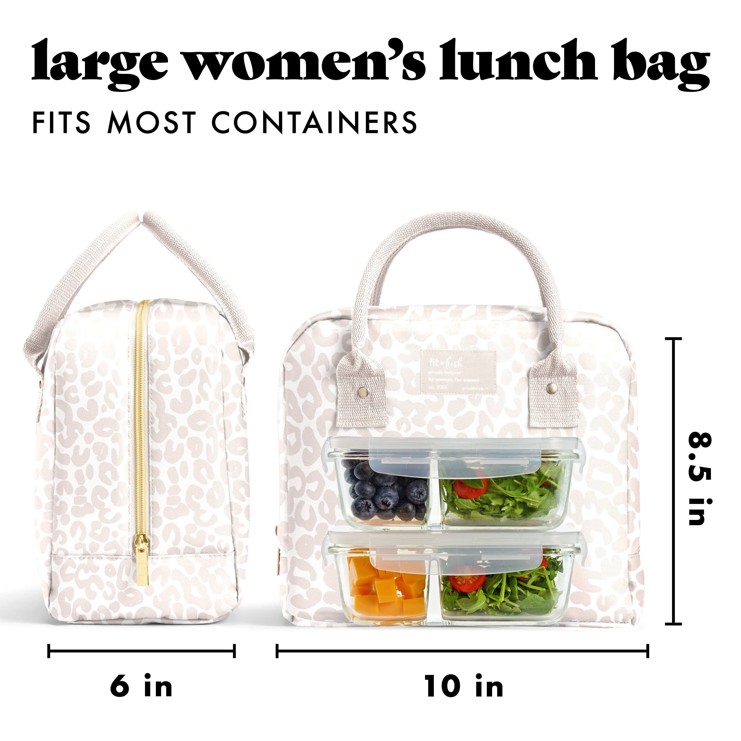 fit-fresh-bloomington-lunch-bag-with-lunch-kit-ivory-feline-fine-insulated-lunch image 3