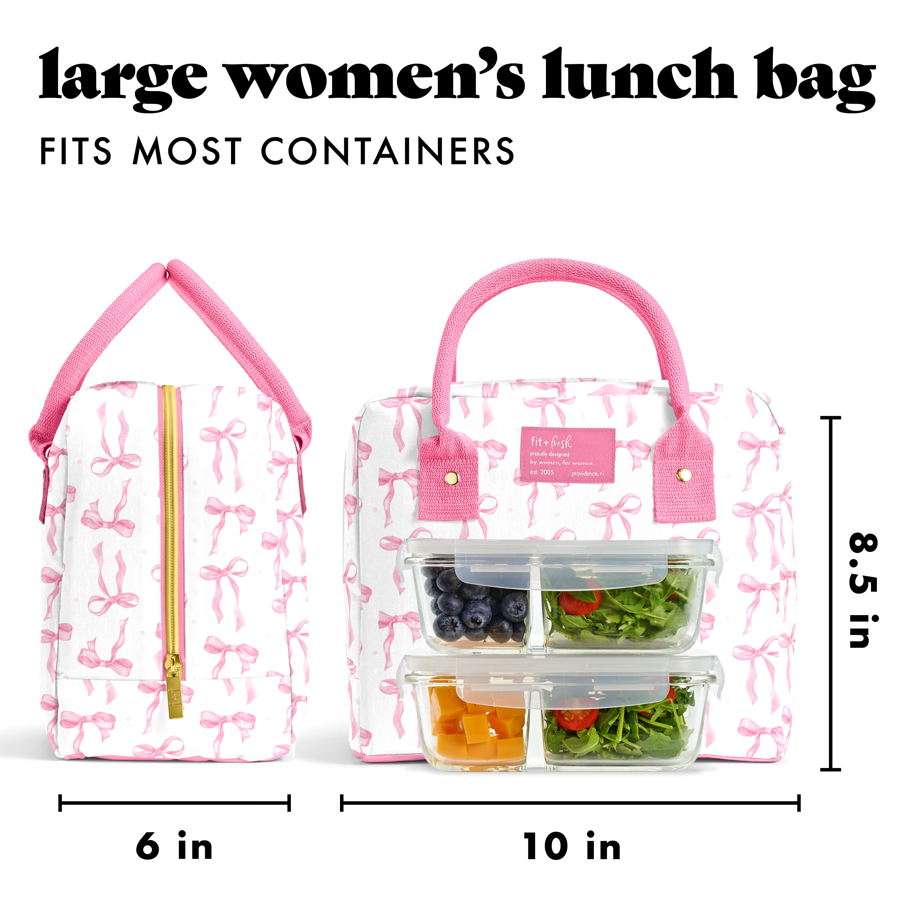 fit-fresh-bloomington-lunch-bag-with-lunch-kit-pink-satin-bows-roomy-10-x-6-x-8- image 3