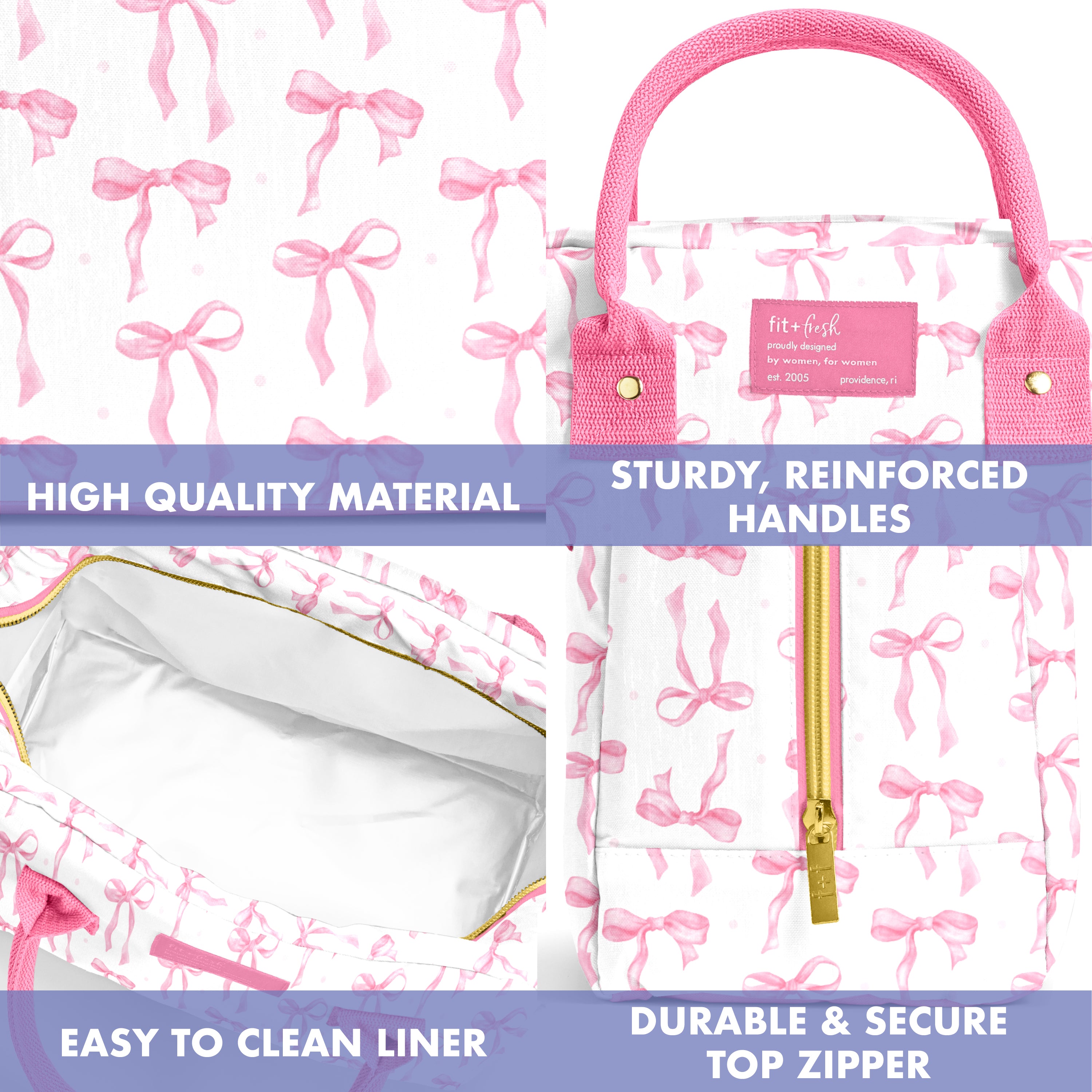 fit-fresh-bloomington-lunch-bag-with-lunch-kit-pink-satin-bows-roomy-10-x-6-x-8- image 4