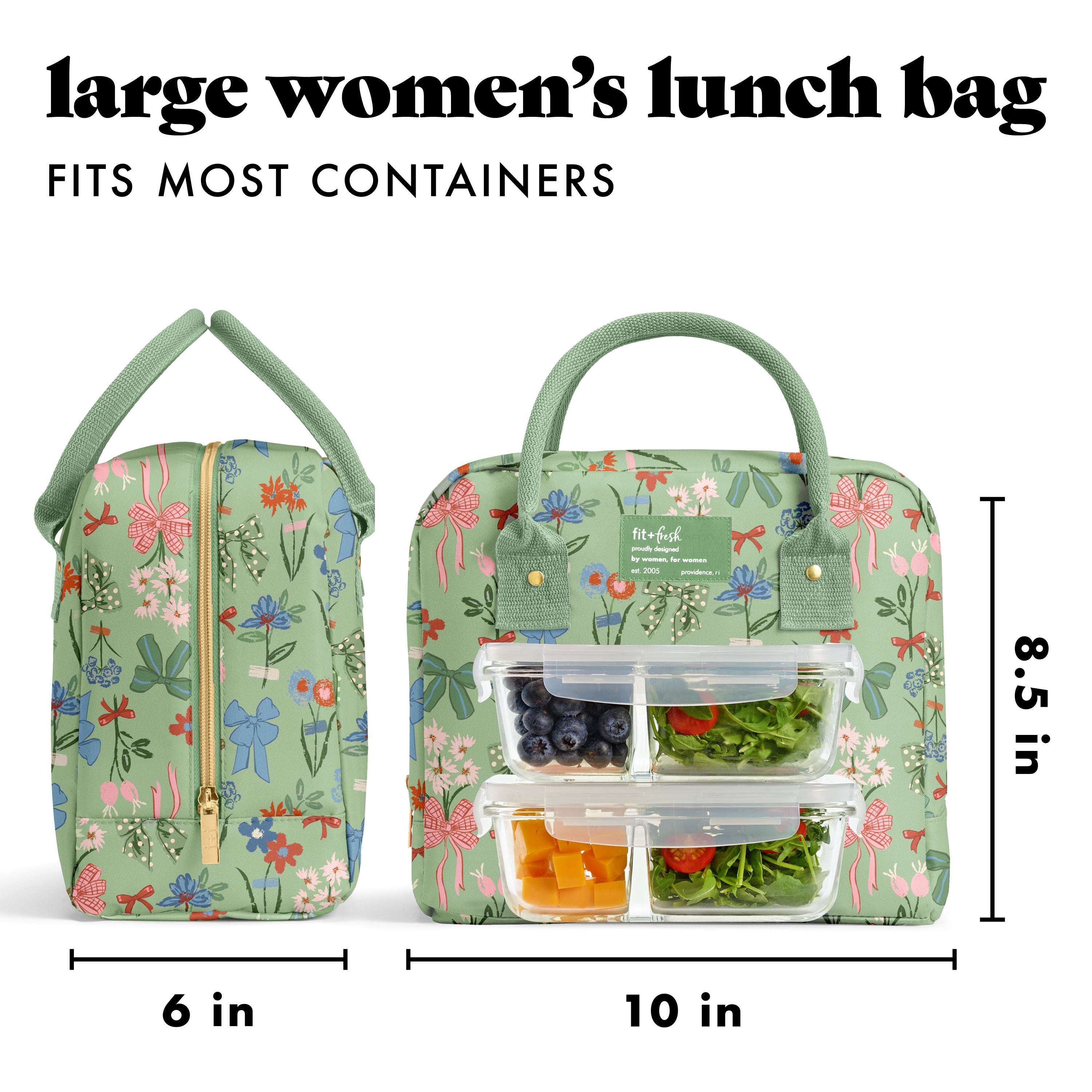 fit-fresh-bloomington-lunch-bag-with-lunch-kit-sage-bows-flowers-print image 3