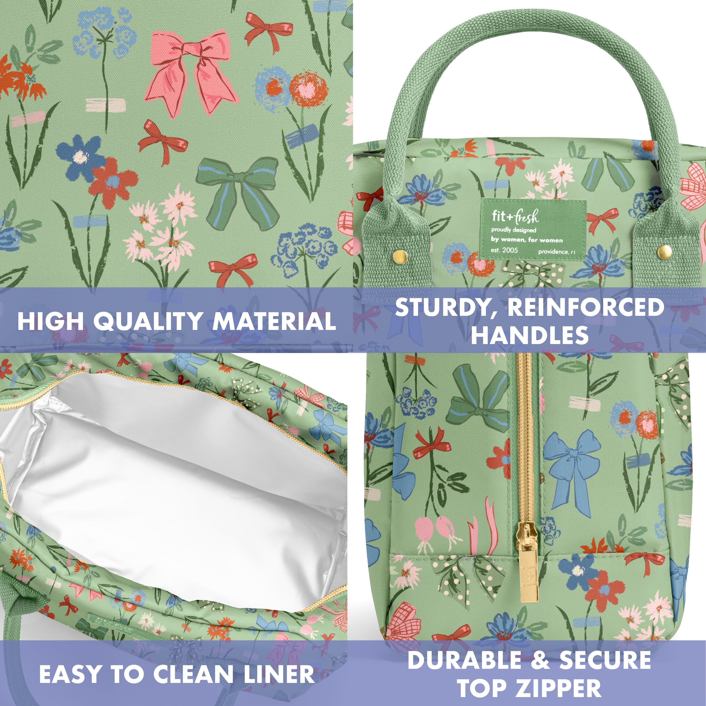 fit-fresh-bloomington-lunch-bag-with-lunch-kit-sage-bows-flowers-print image 4