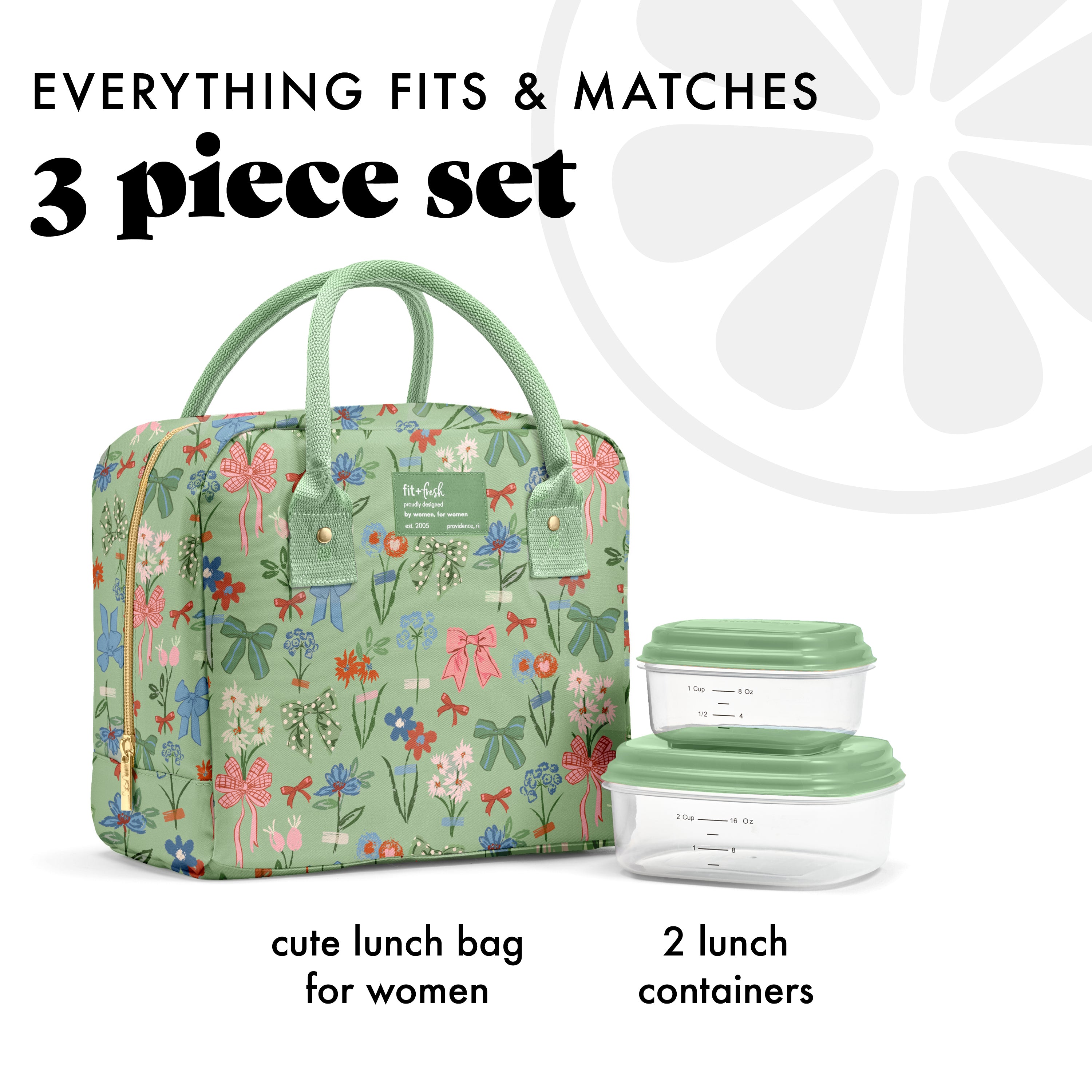 fit-fresh-bloomington-lunch-bag-with-lunch-kit-sage-bows-flowers-print image 2