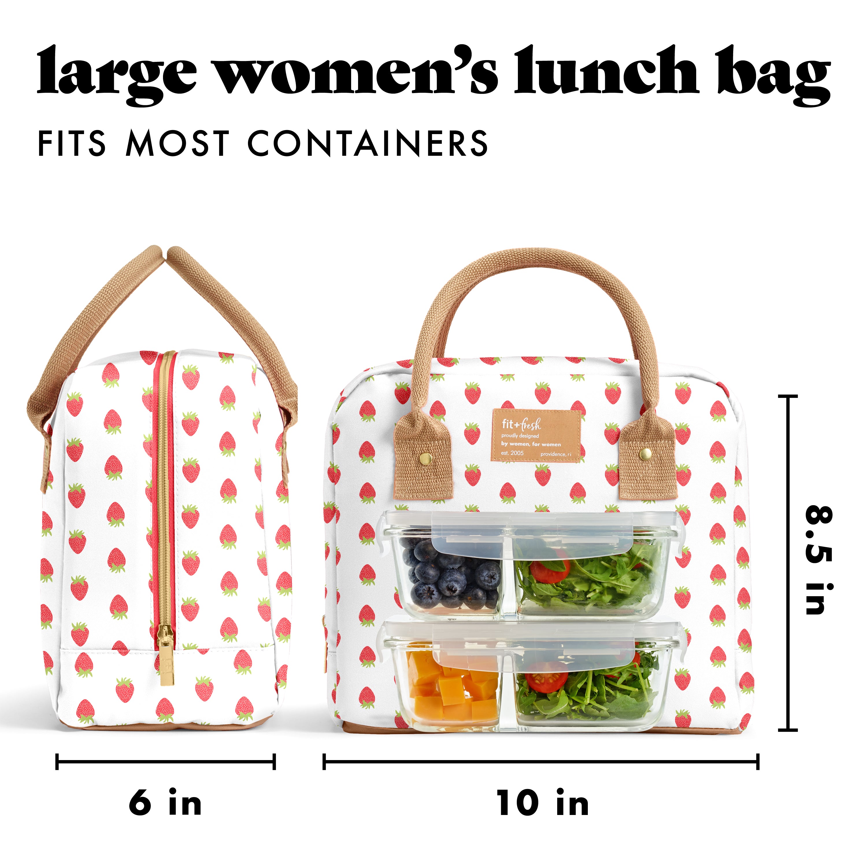 fit-fresh-bloomington-lunch-bag-with-lunch-kit-strawberries-10-x6-x8-5-insulated image 3