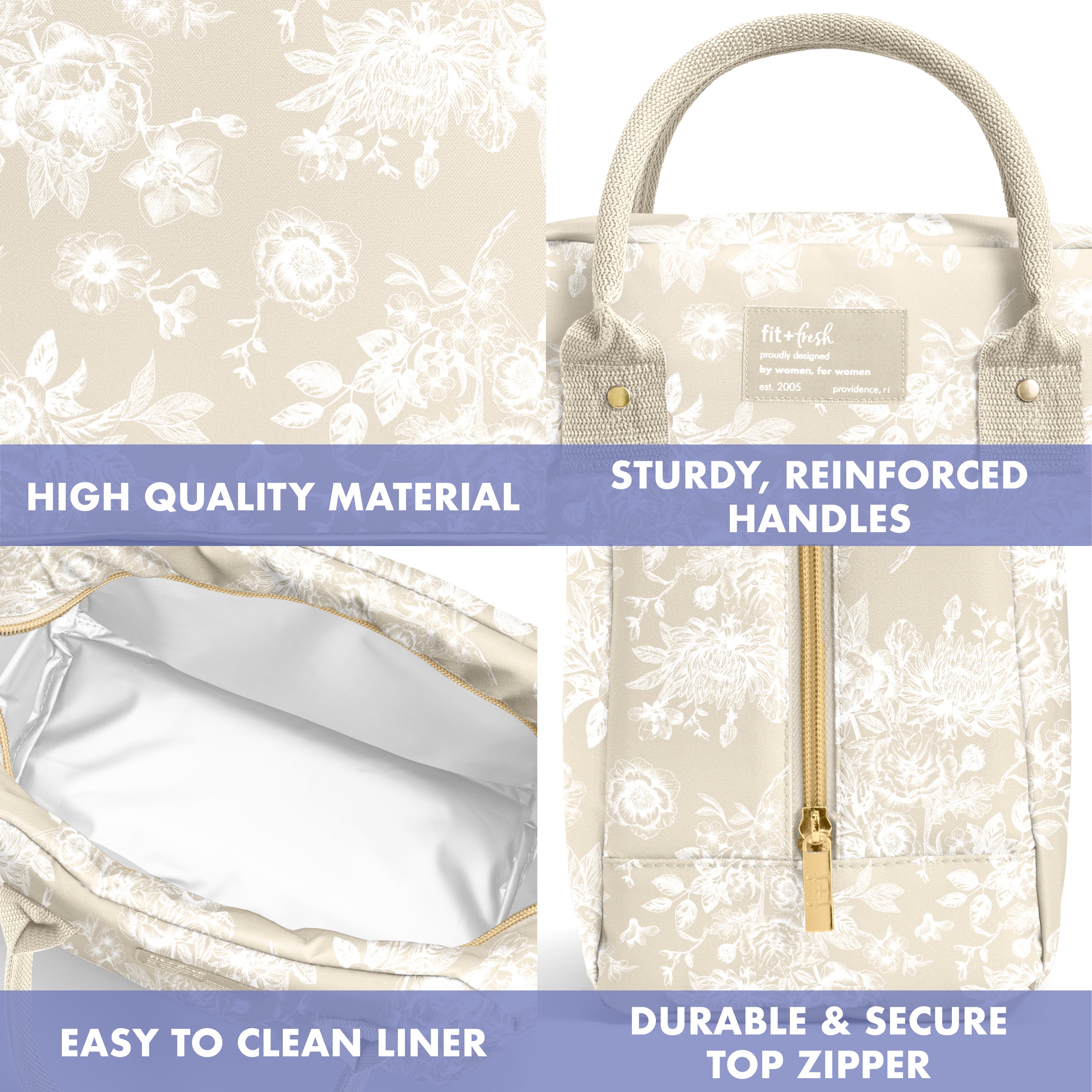 fit-fresh-bloomington-lunch-bag-with-lunch-kit-tan-floral-toile-roomy-insulated- image 4