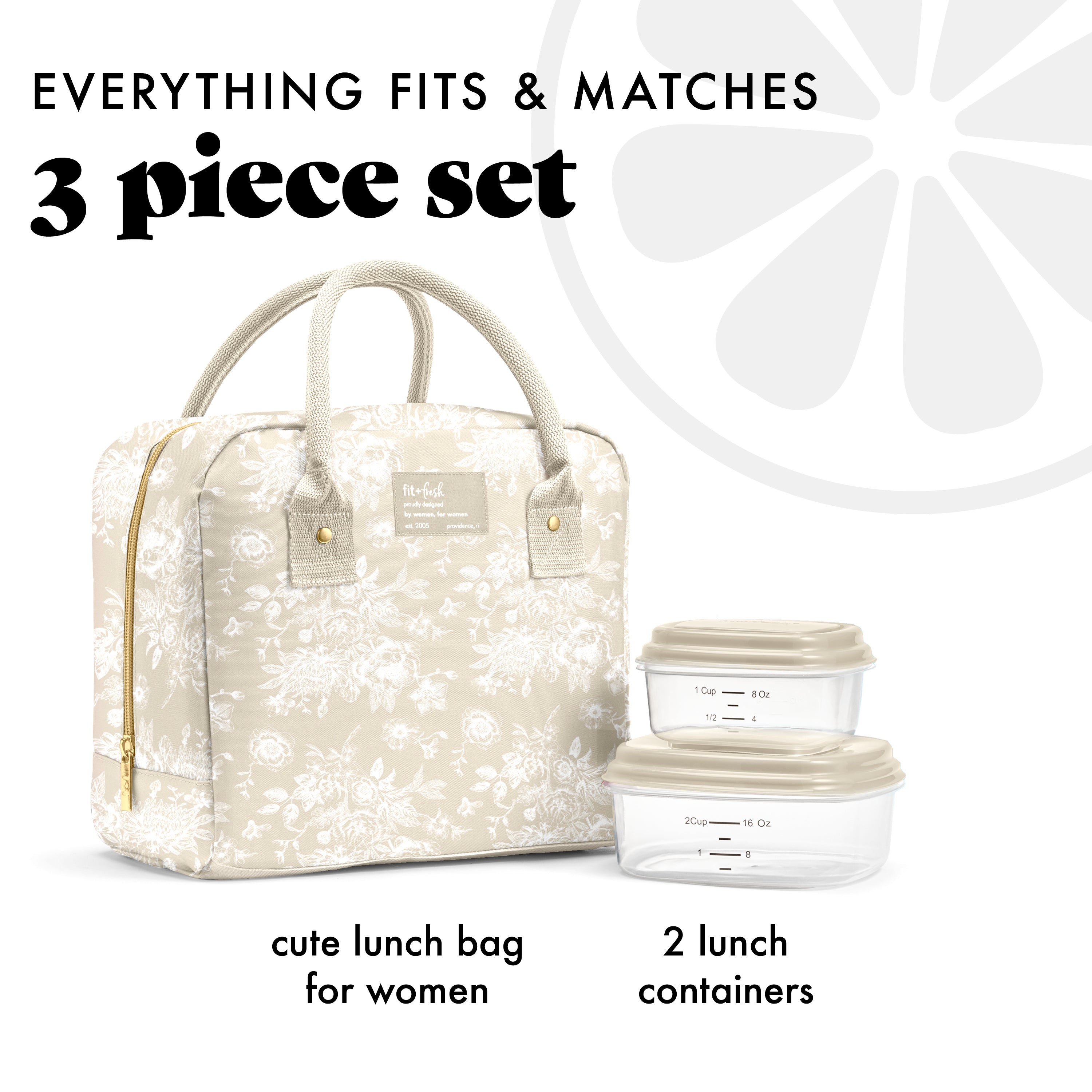 fit-fresh-bloomington-lunch-bag-with-lunch-kit-tan-floral-toile-roomy-insulated- image 2
