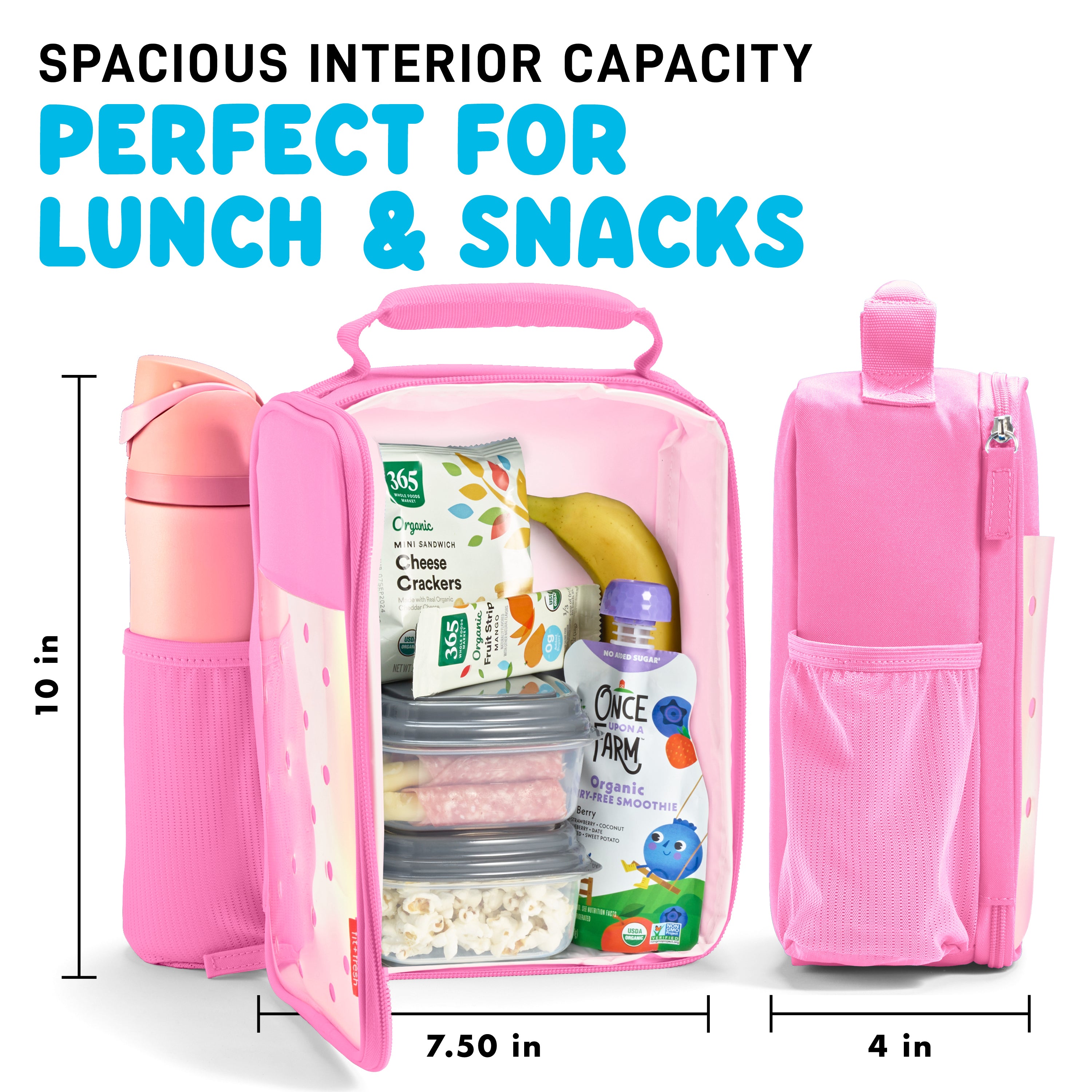 fit-fresh-charm-kids-lunch-bag-with-6-charms-holographic-pink-insulated-kids-lun image 4