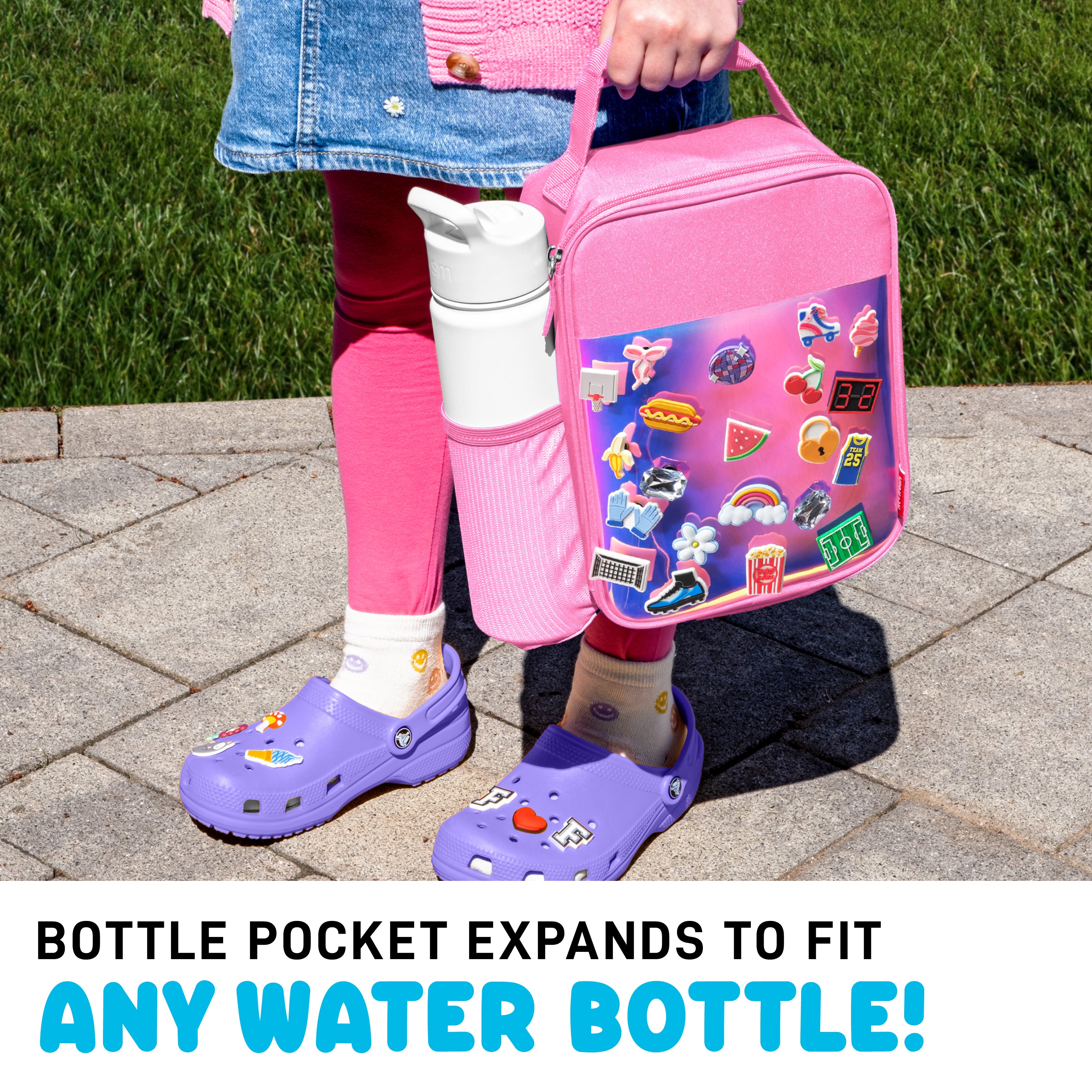fit-fresh-charm-kids-lunch-bag-with-6-charms-holographic-pink-insulated-kids-lun image 7