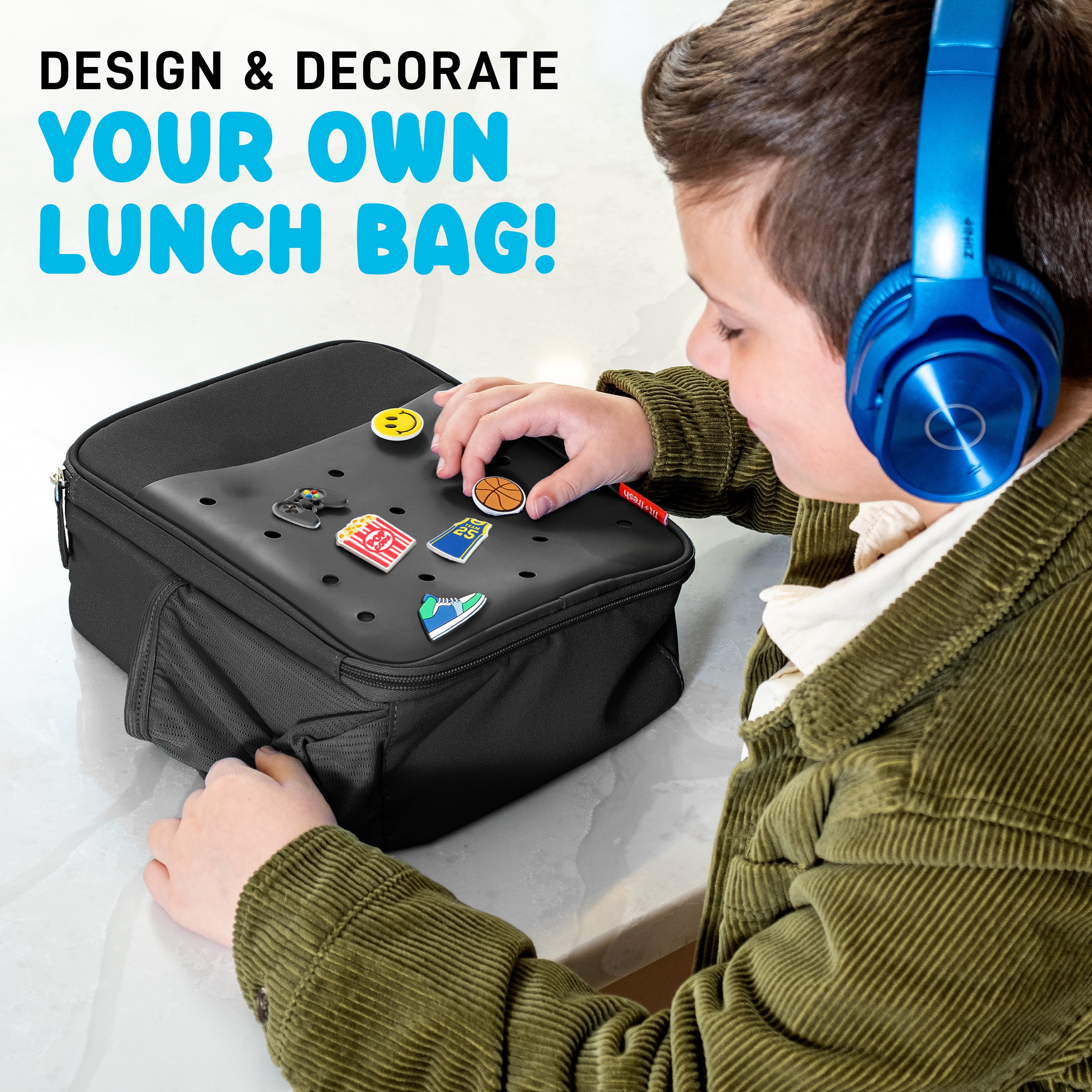 fit-fresh-charm-kids-lunch-bag-with-6-charms-black-22-slot-customizable-charm-lu image 3