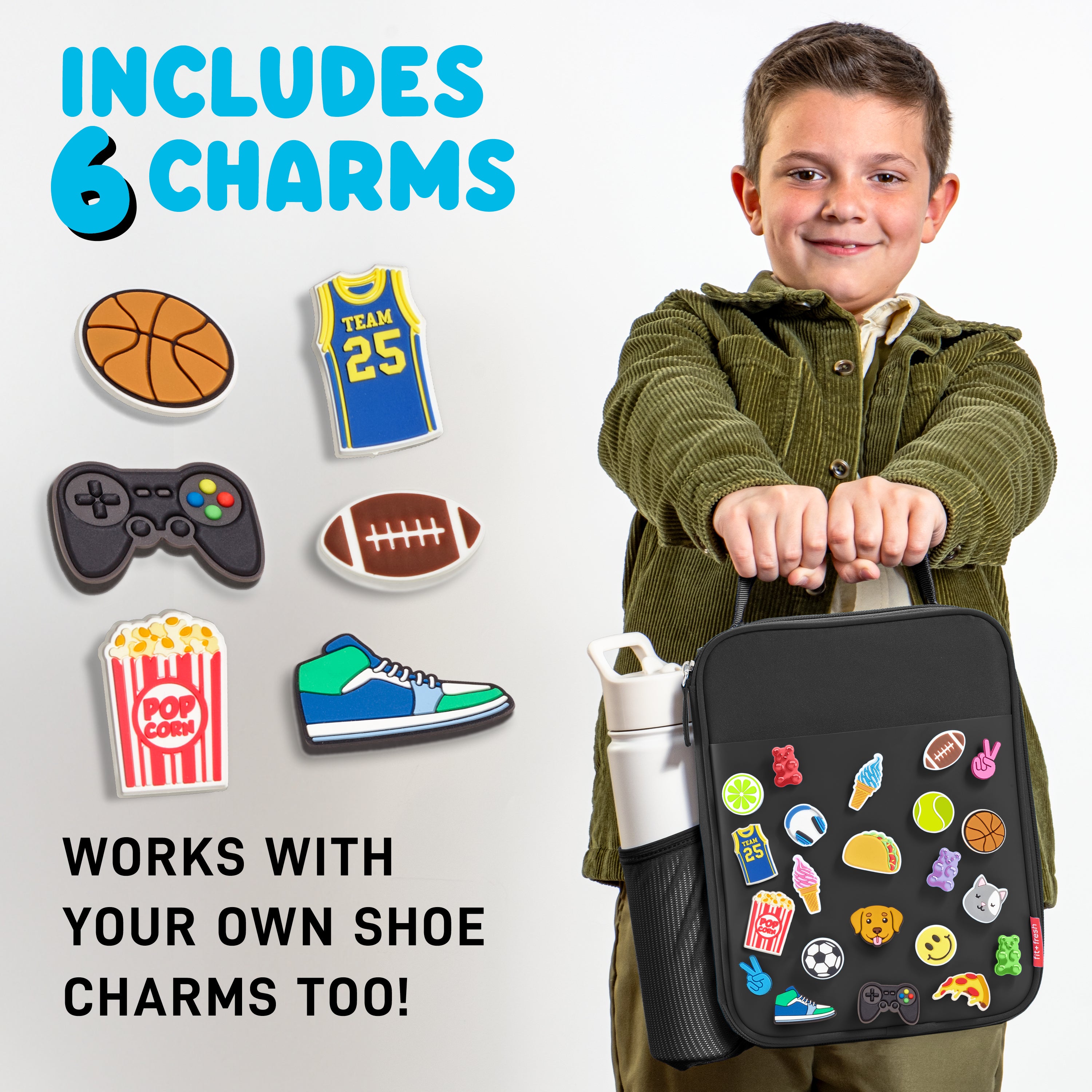 fit-fresh-charm-kids-lunch-bag-with-6-charms-black-22-slot-customizable-charm-lu image 2