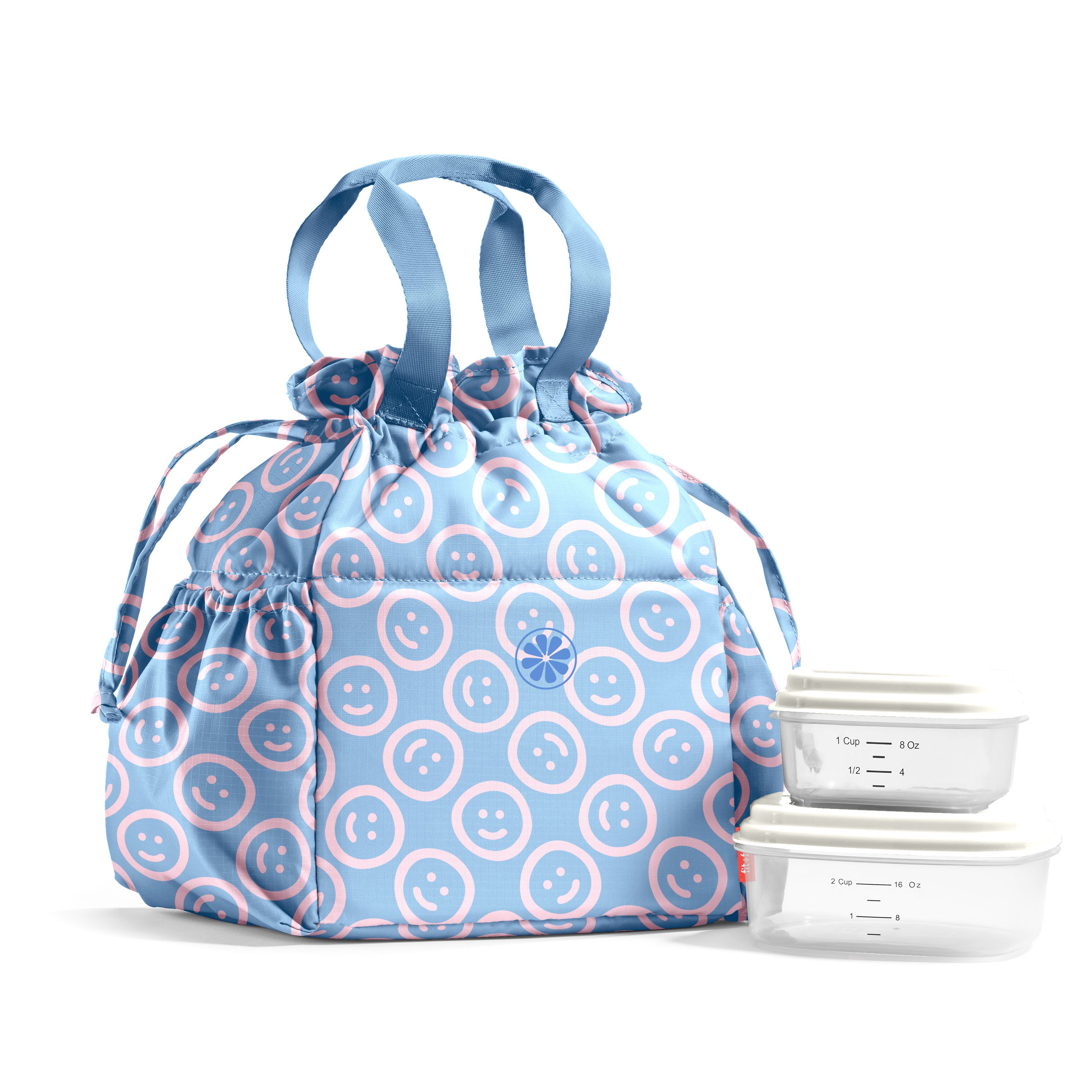 fit-fresh-cromwell-cinch-lunch-tote-with-lunch-kit-bubble-gum-smiles-drawstring- image 1
