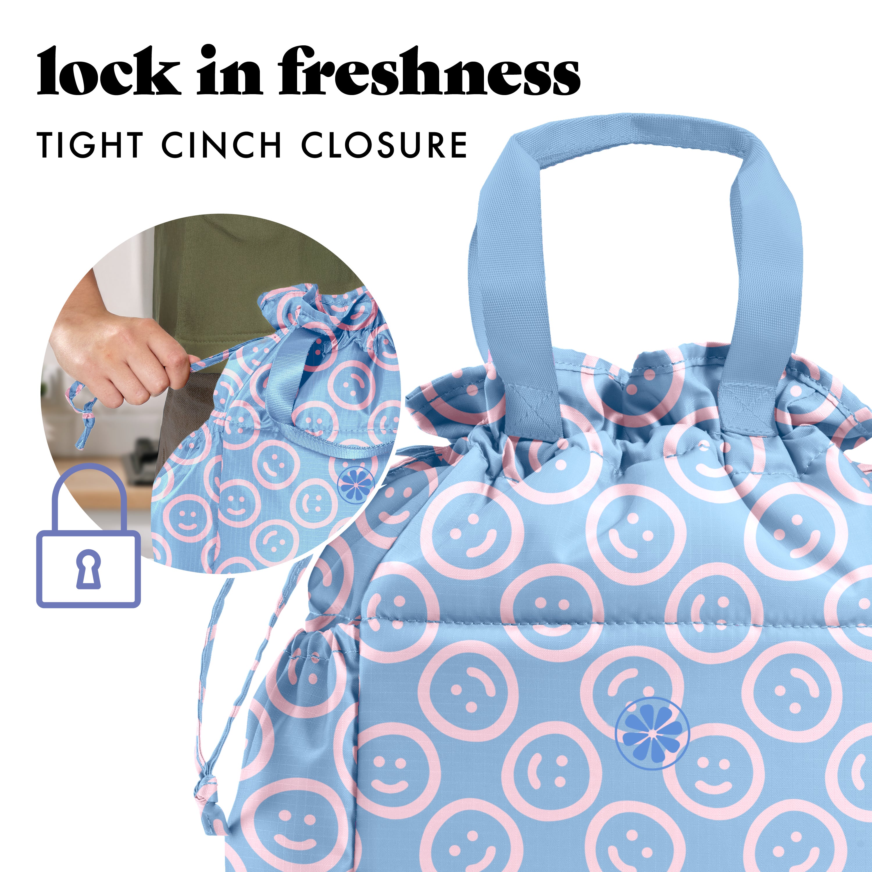 fit-fresh-cromwell-cinch-lunch-tote-with-lunch-kit-bubble-gum-smiles-drawstring- image 5