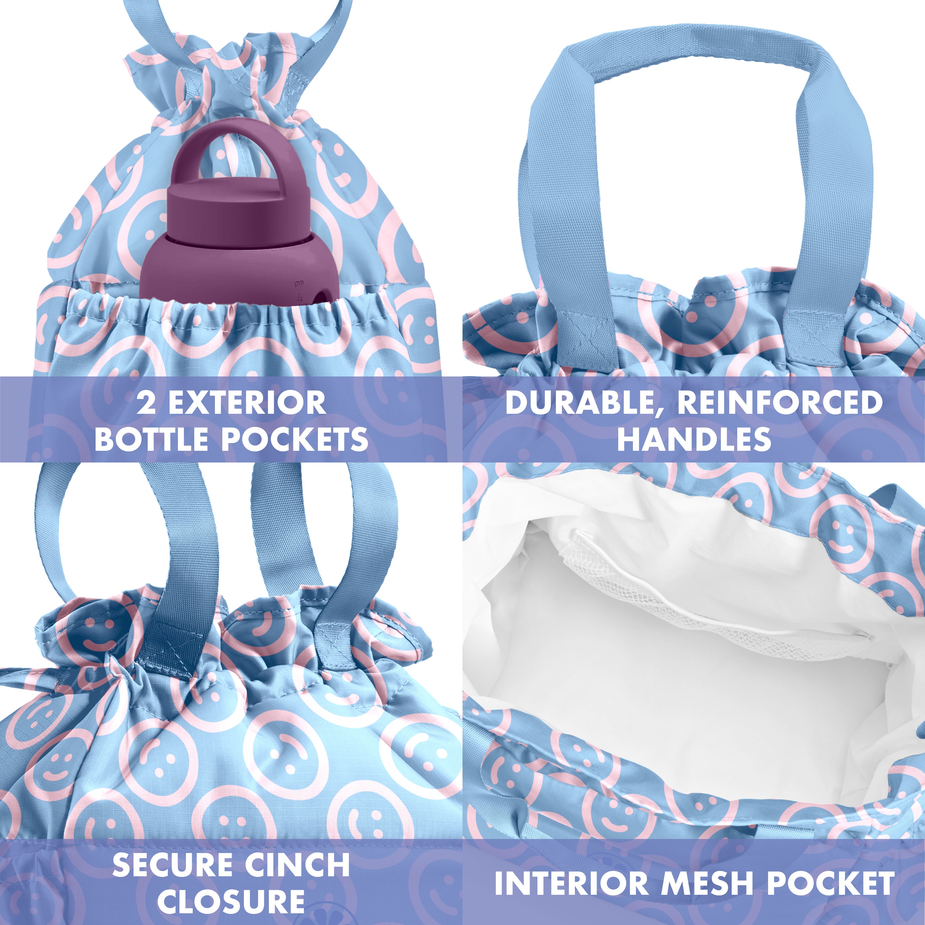 fit-fresh-cromwell-cinch-lunch-tote-with-lunch-kit-bubble-gum-smiles-drawstring- image 6