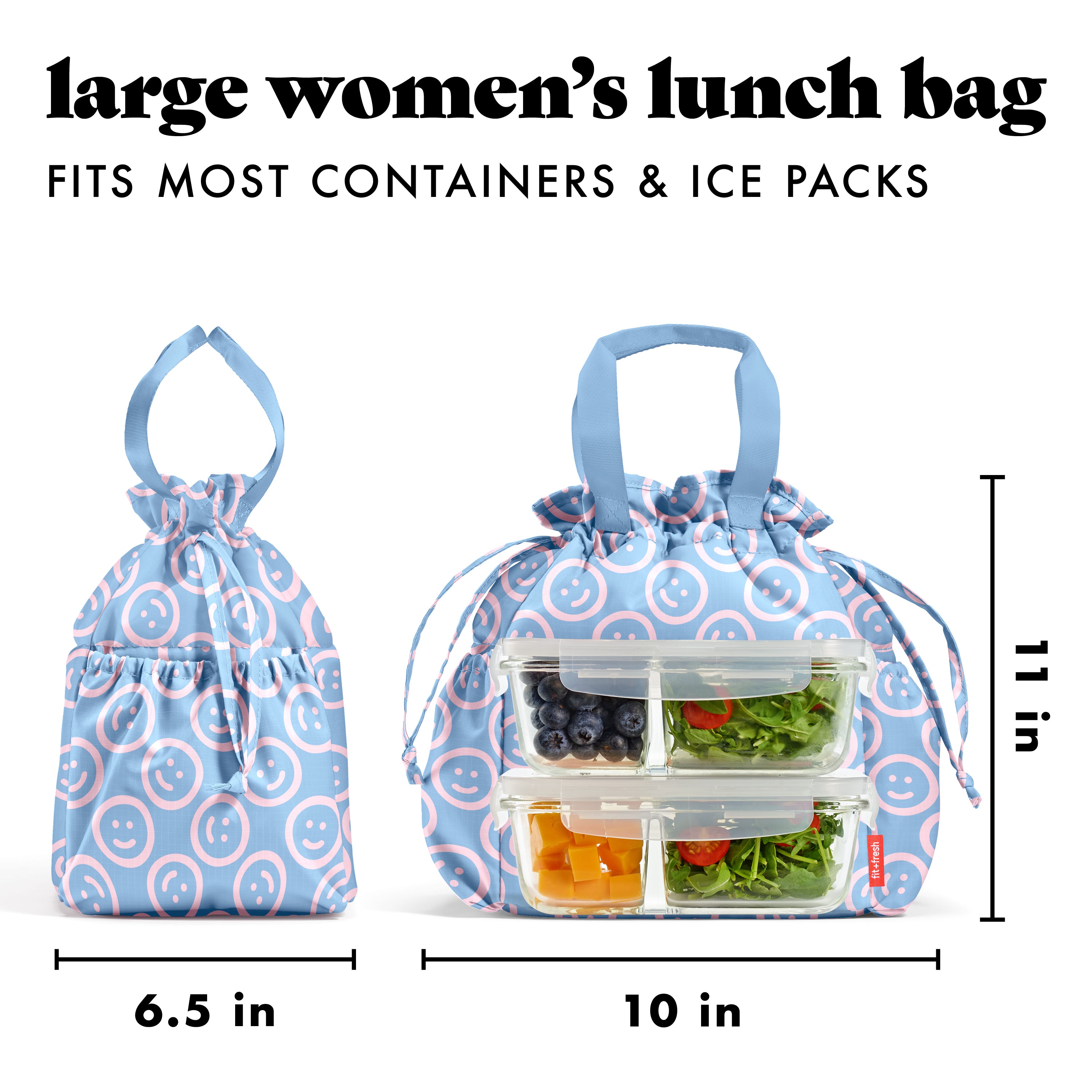 fit-fresh-cromwell-cinch-lunch-tote-with-lunch-kit-bubble-gum-smiles-drawstring- image 8