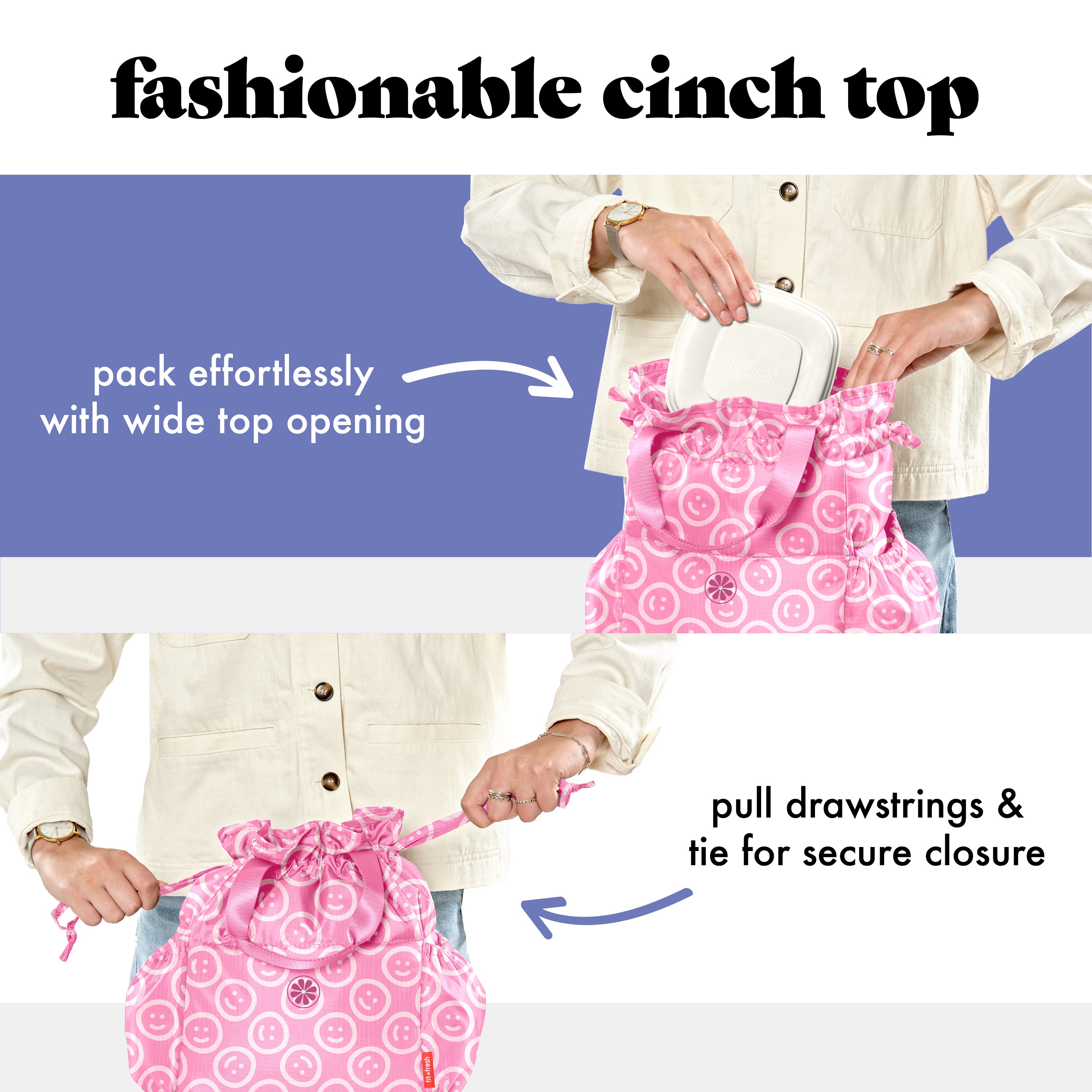 fit-fresh-cromwell-cinch-lunch-tote-with-lunch-kit-fuchsia-pink-smiles-drawstrin image 3